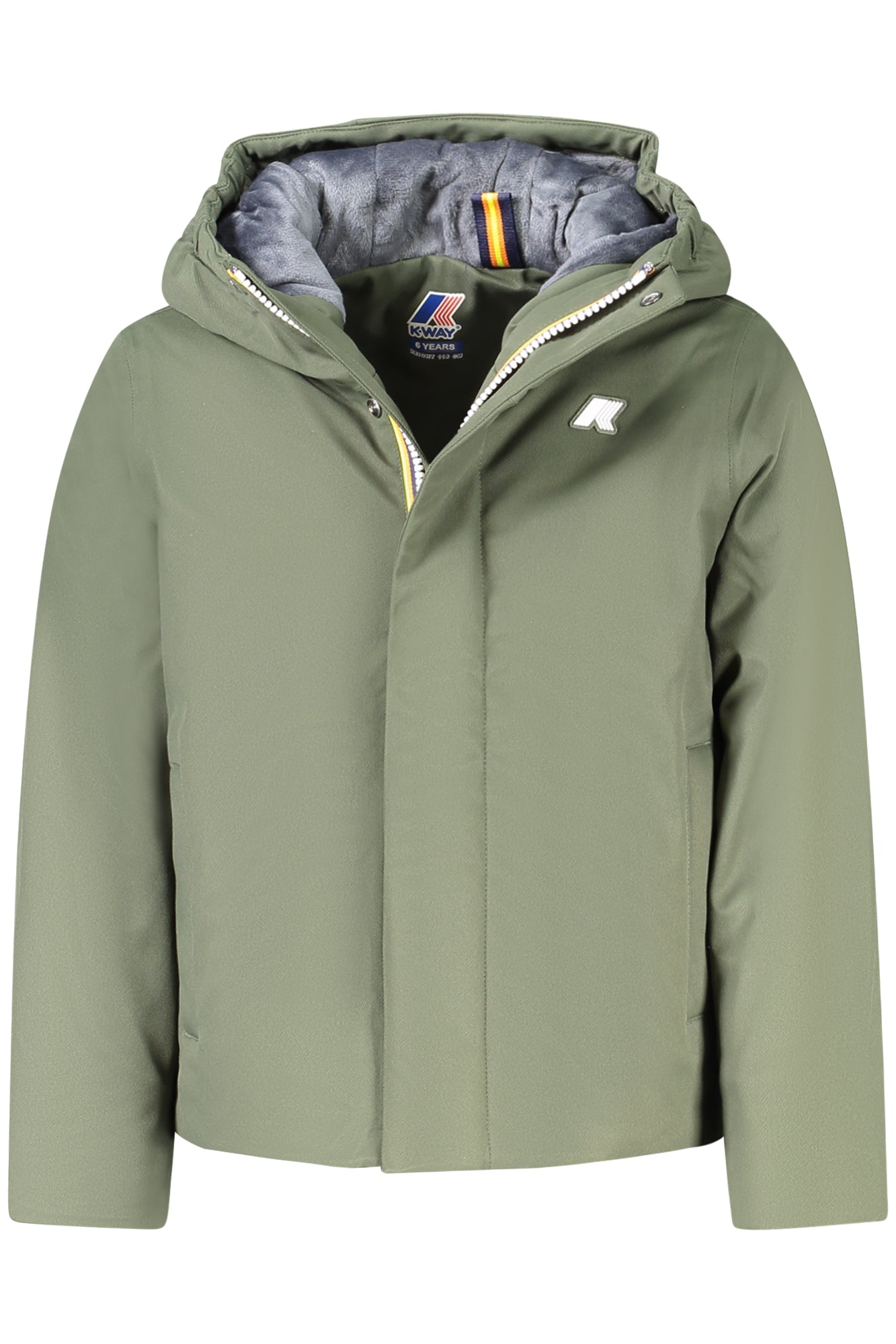 K1128FWPJACKOTWILL_VEAL7 – Grüne Kinderjacke mit Kapuze, Marmottenfell und Reißverschluss – Größe: 4A, 6A, 10A, 14A, 12A, 8A – Farbe: Verde