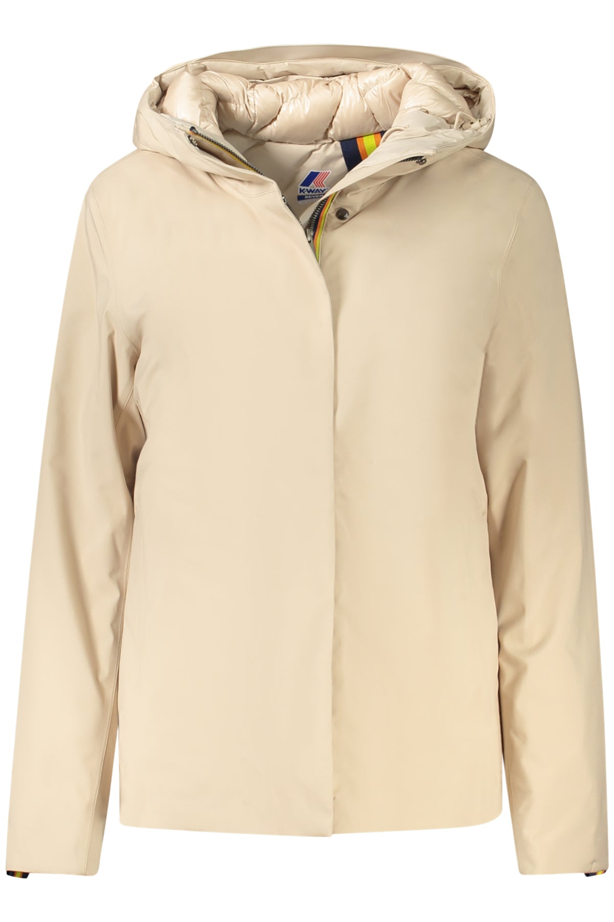 K5136EWDORELBONDEDPADDED_BEAR8 – Beige Damenjacke mit Kapuze und Kontrastdetails – Perfekt für Wind & Wetter – Größe: L, S, M – Farbe: Beige