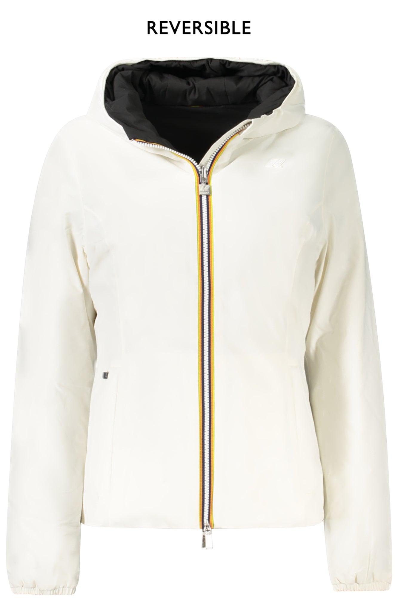 K6128TWLILYSTWARMDOUBLE_BIALF – Wendbare Damenjacke in Weiß/Schwarz mit Kapuze & Taschen – Größe: S, M, L, XL, XS – Farbe: Bianco