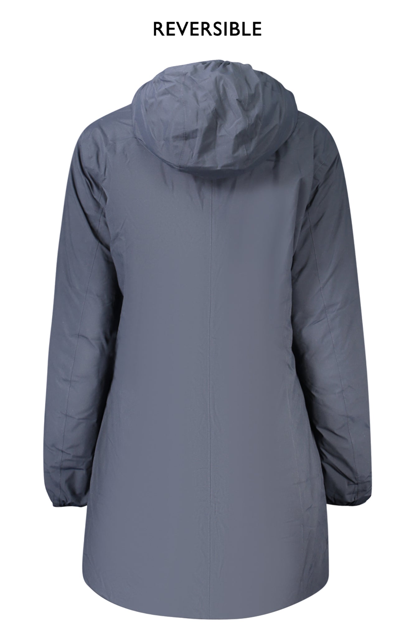 K8134CWDENISESTTHERMODOUBLE_BLASC – Wendbare Damenjacke: Lange, blaue Jacke mit Kapuze und Taschen – Größe: S, M, L, XL – Farbe: Blu