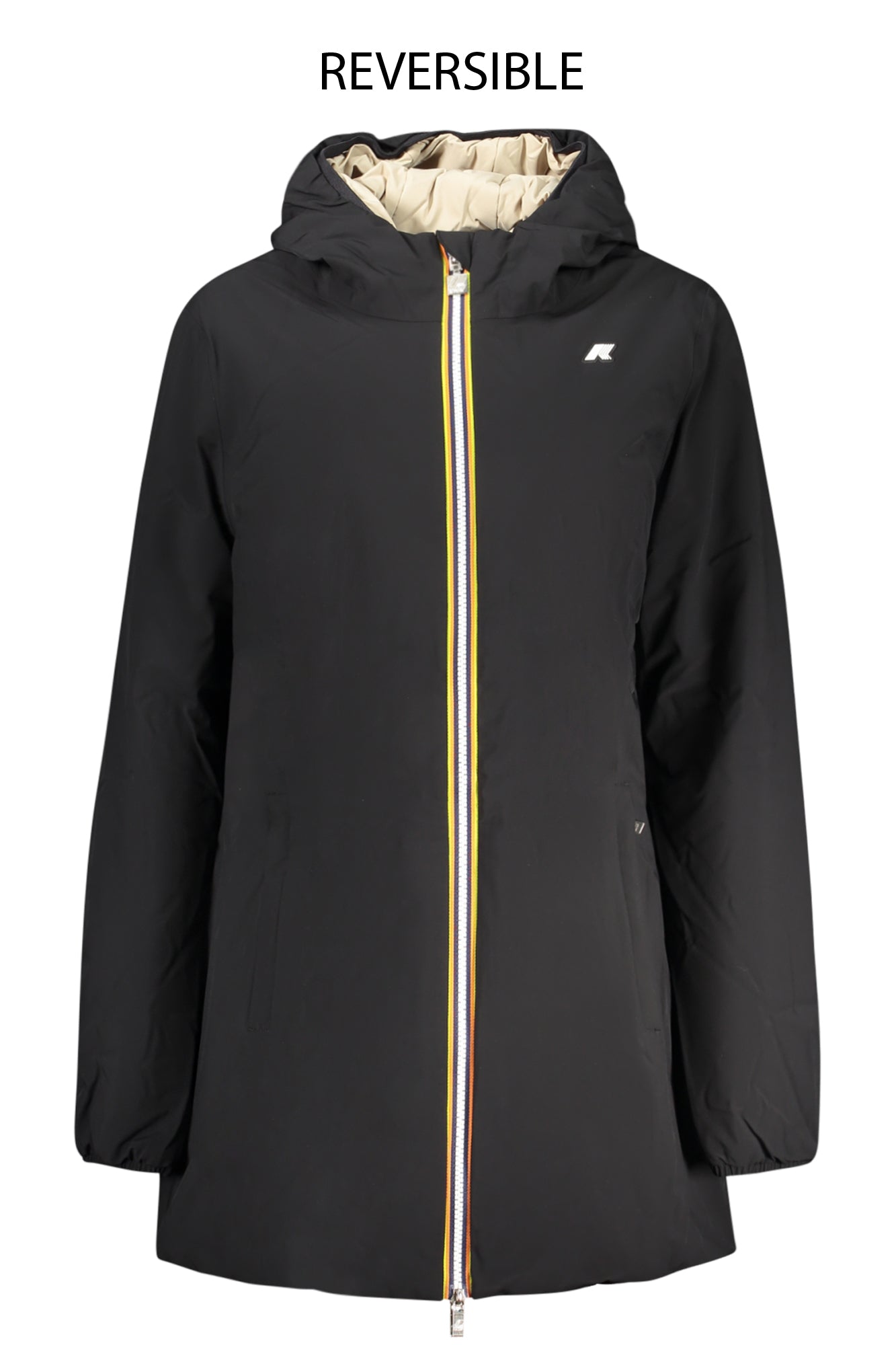 K6128UWDENISESTWARMDOUBLE_NEBC9 – Damenwendejacke Schwarz/Beige mit Kapuze, Taschen & Reißverschluss – Größe: XS, L, XL, S, M – Farbe: Nero