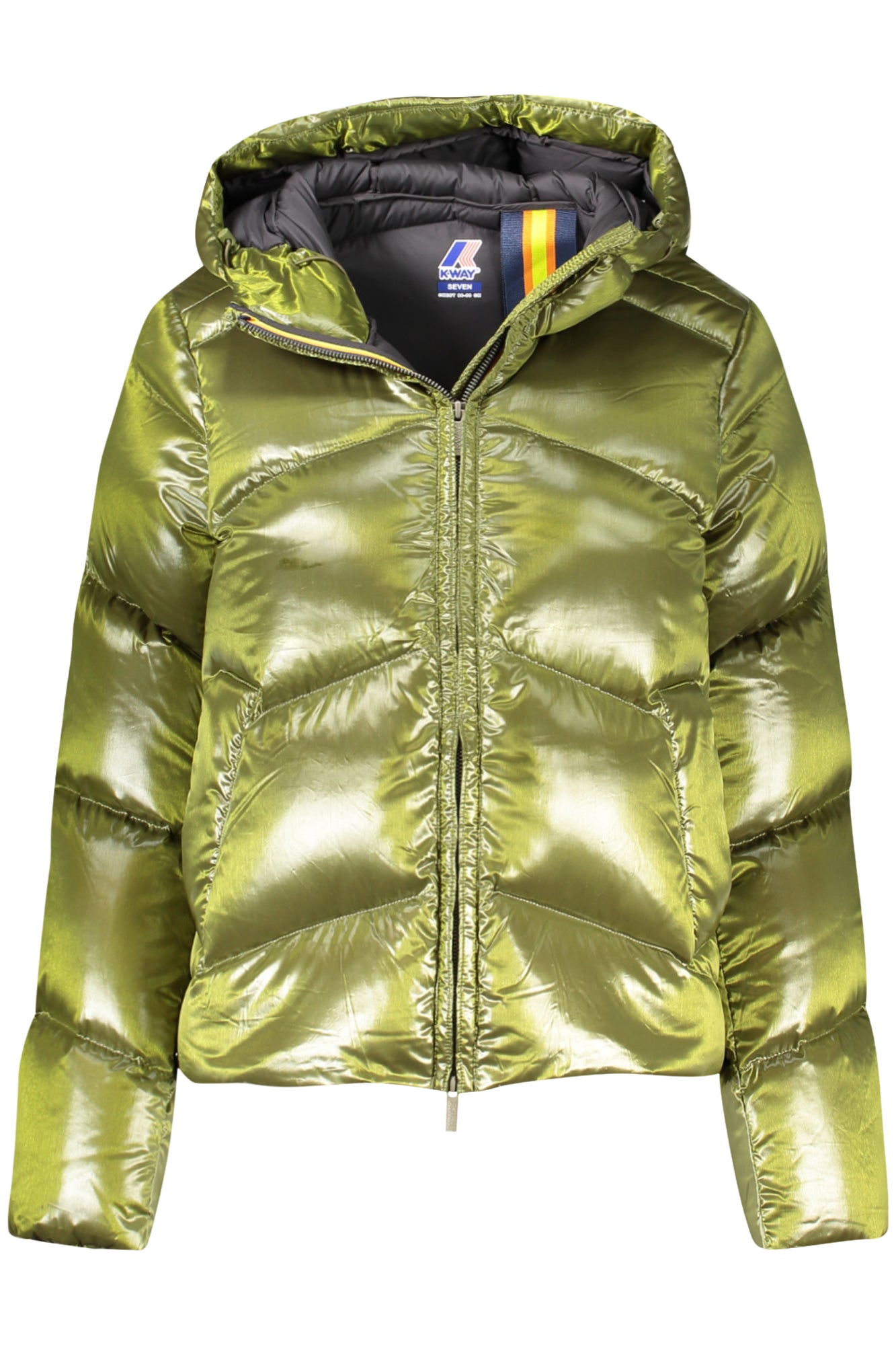 K8136HWNINEVCRYSTALCHINTZTHER_VEARI – Grüne Damenjacke mit Kapuze: Praktische Allwetterjacke mit Taschen – Größe: S, M – Farbe: Verde