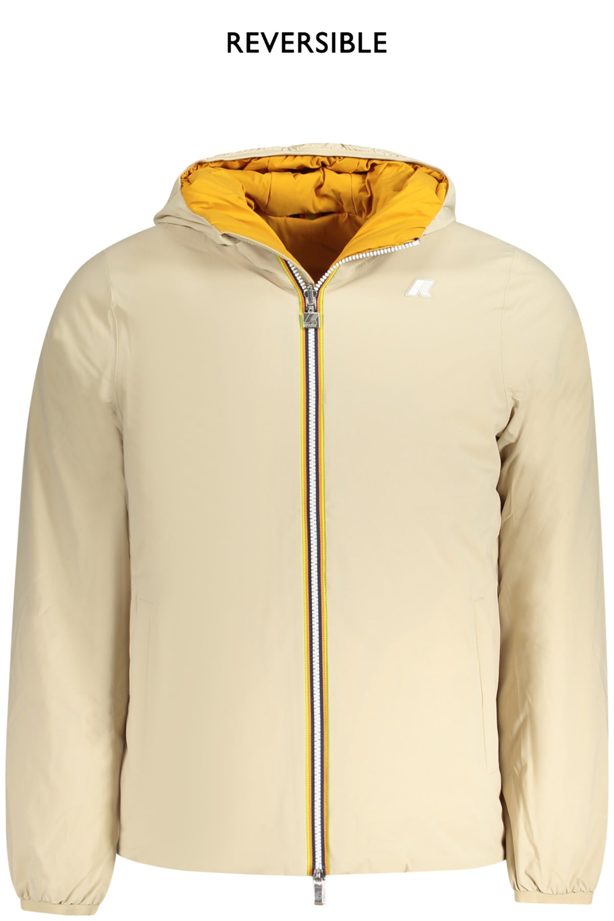 K6128VWJACKSTWARMDOUBLE_BEASA – Wendbare Herrenjacke Beige/Ockergelb mit Kapuze und Taschen – Größe: S, M, L, XL, 2XL – Farbe: Beige