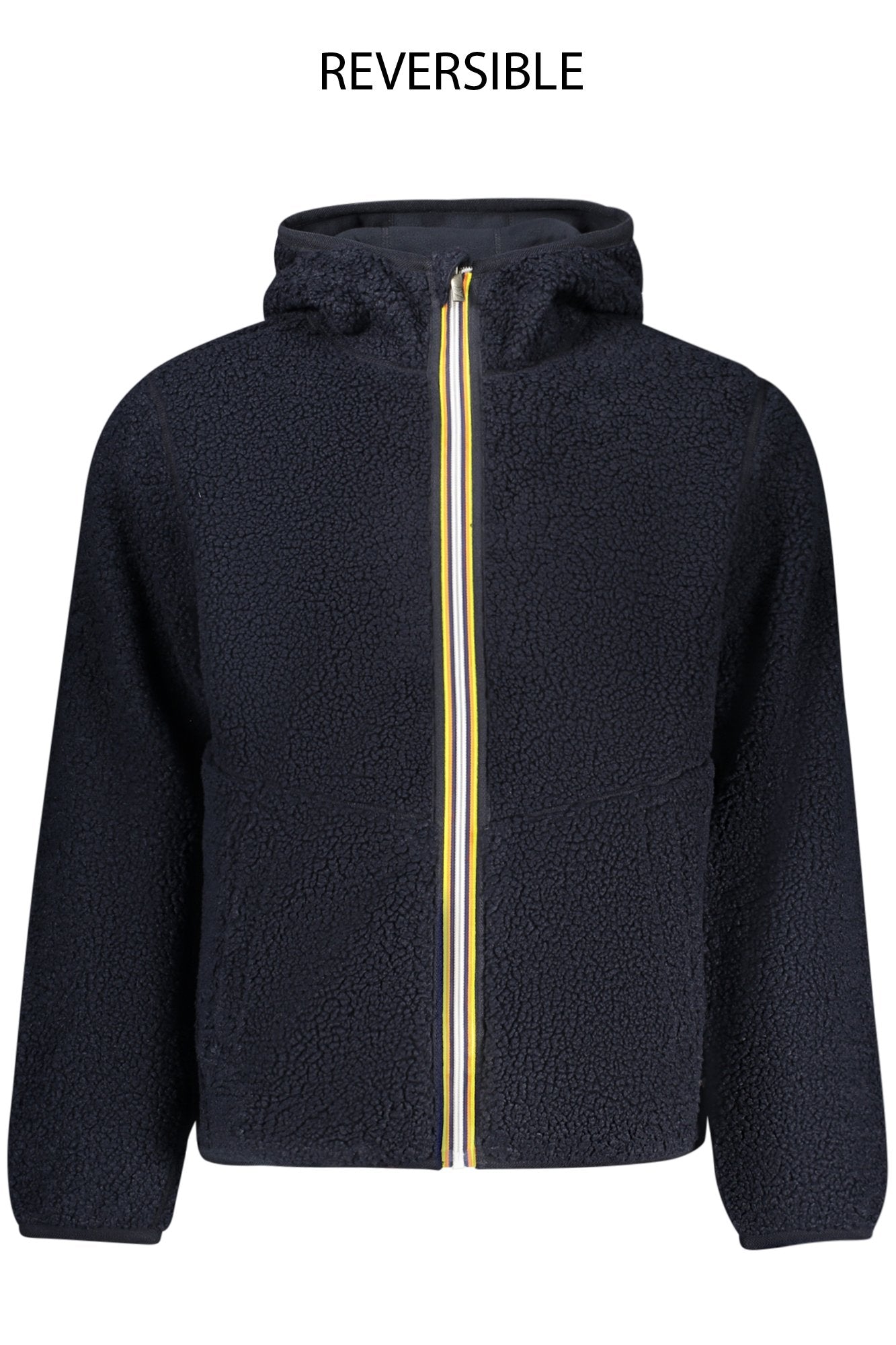 K3132NWJACKSHERPAPOLARDOUBLE_BLA2B – Wendbare Herrenjacke Blau mit Kapuze: Teddyfleece & Kontrastelemente – Größe: XL, S, M, L, 2XL – Farbe: Blu