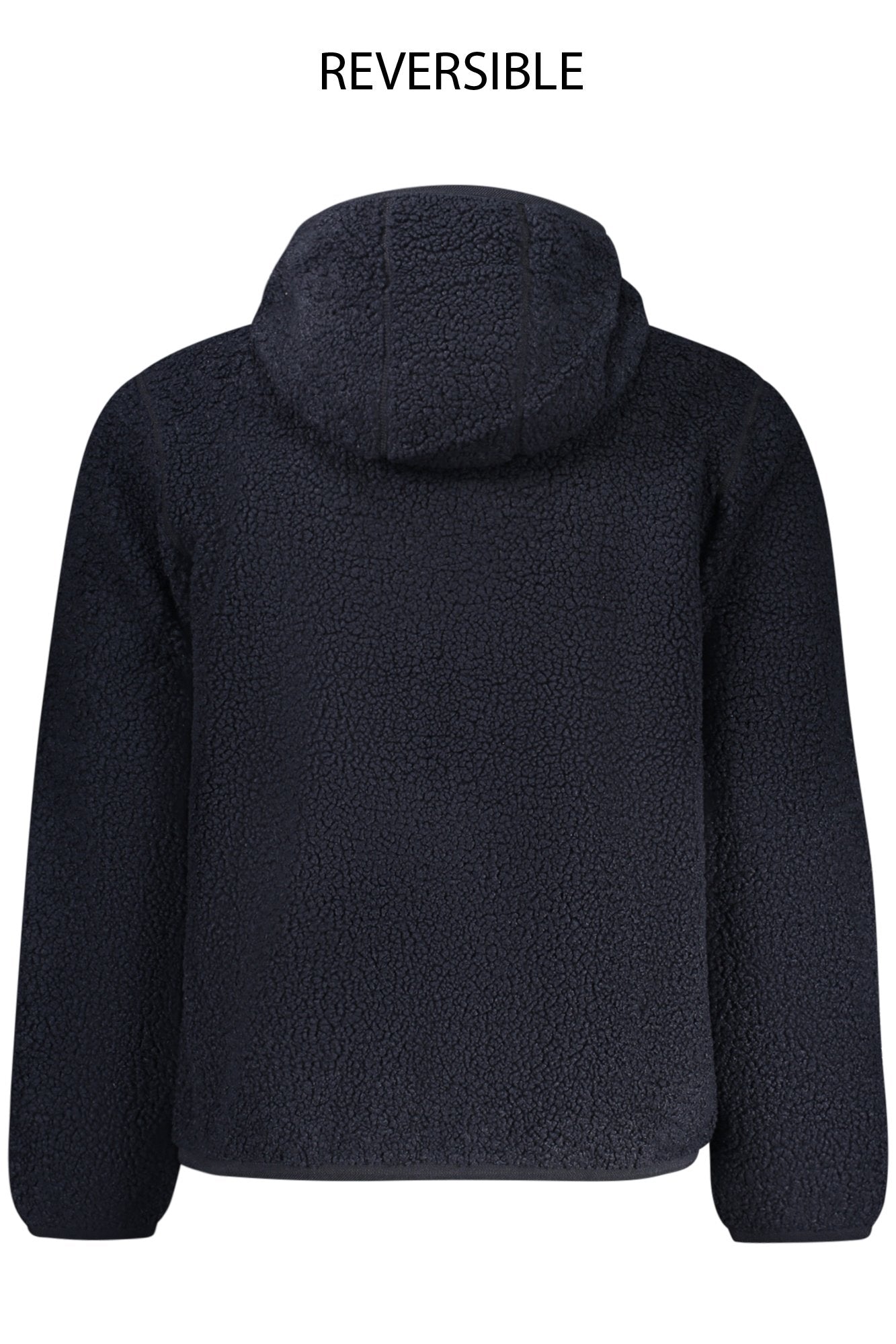 K3132NWJACKSHERPAPOLARDOUBLE_BLA2B – Wendbare Herrenjacke Blau mit Kapuze: Teddyfleece & Kontrastelemente – Größe: XL, S, M, L, 2XL – Farbe: Blu