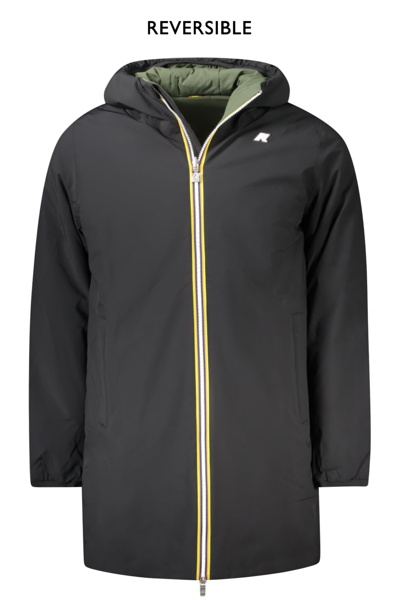 K6128WWJACOBSTWARMDOUBLE_NEAH3 – Wendbarer Herrenmantel mit Kapuze – Schwarz/Grün, Kontrastdetails – Größe: L, 2XL, S, M – Farbe: Nero