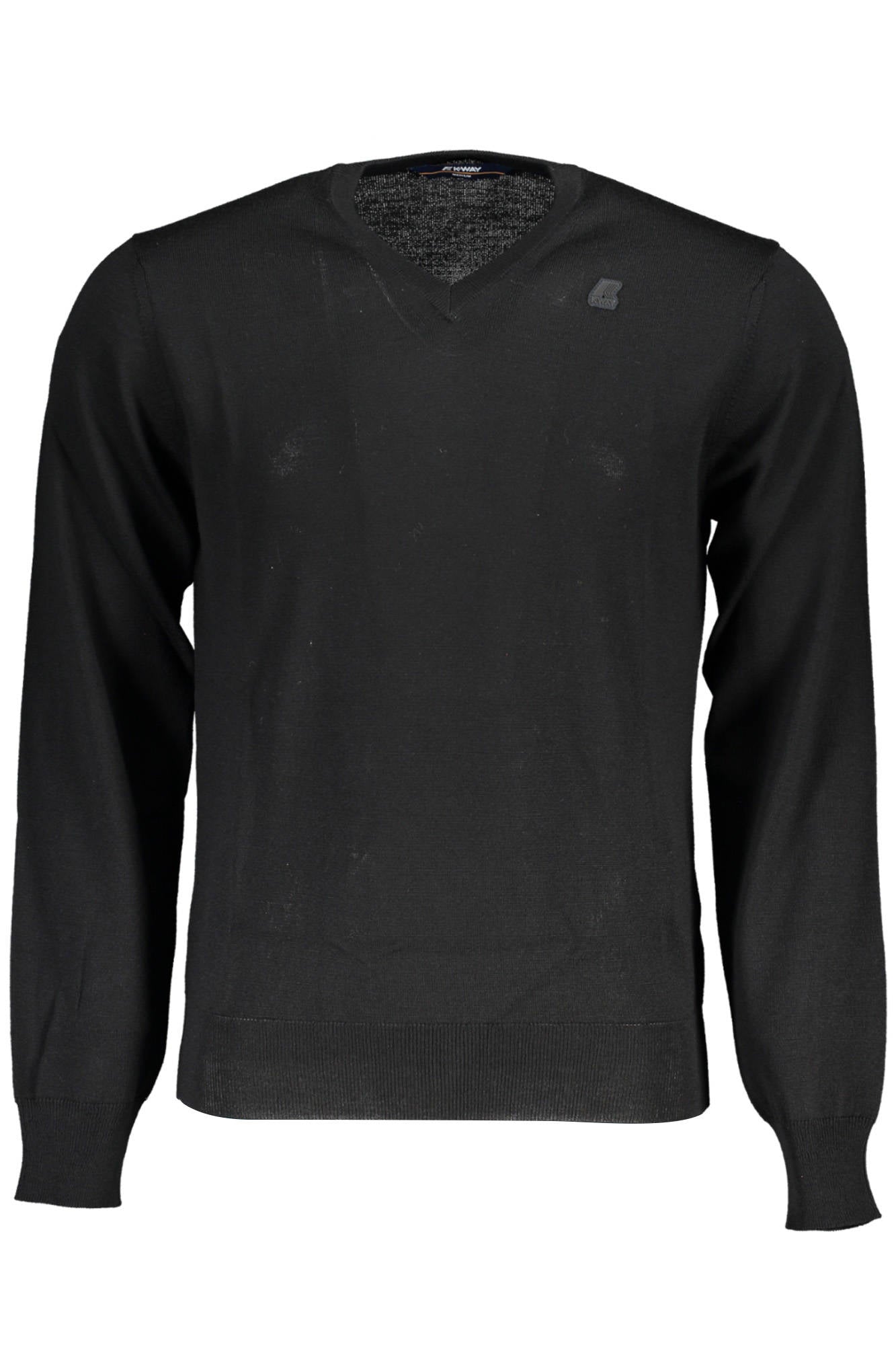 K61128W_NERO_USY-BLACK – Eleganter Herrenpullover in Schwarz mit V-Ausschnitt und Logo-Akzent – Größe: S – Farbe: Nero
