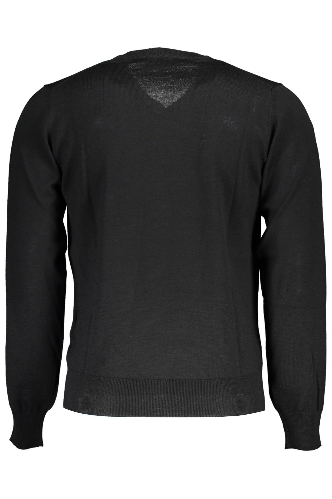 K61128W_NERO_USY-BLACK – Eleganter Herrenpullover in Schwarz mit V-Ausschnitt und Logo-Akzent – Größe: S – Farbe: Nero