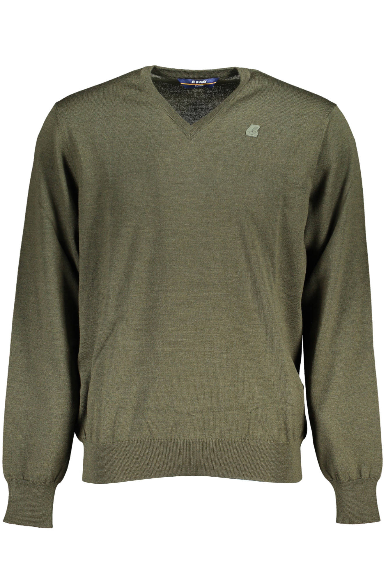 K61128W_VERDE_WMR-GREEN – Herren Langarmshirt Grün mit V-Ausschnitt & Logo-Applikation – Größe: 2XL – Farbe: Verde