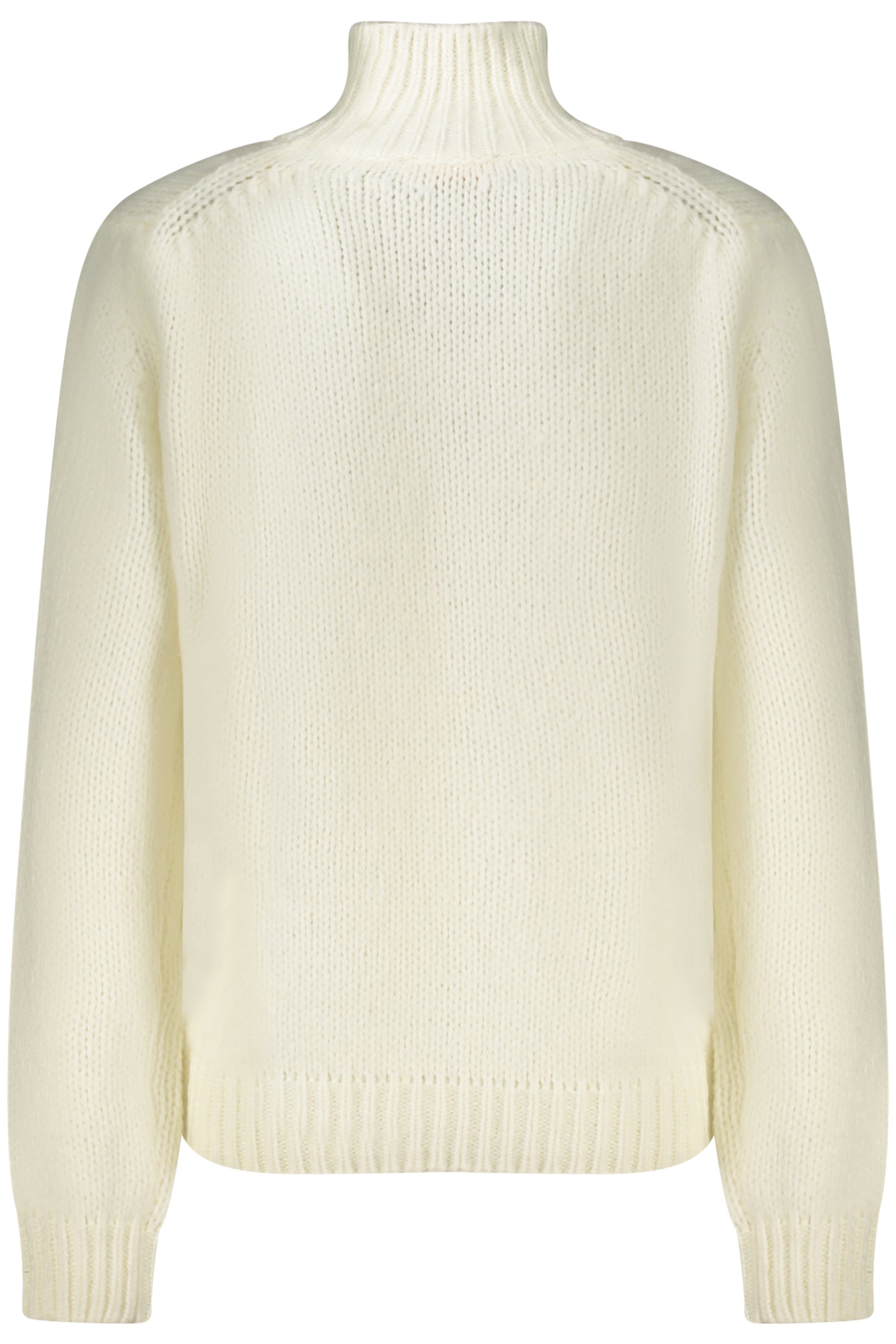 K8133SWFUZZYWOOLMERLINO_BIAZ1 – Damenpullover Weiß mit Hohem Kragen – Moderne Kontrastdetails – Größe: S, M, L – Farbe: Bianco