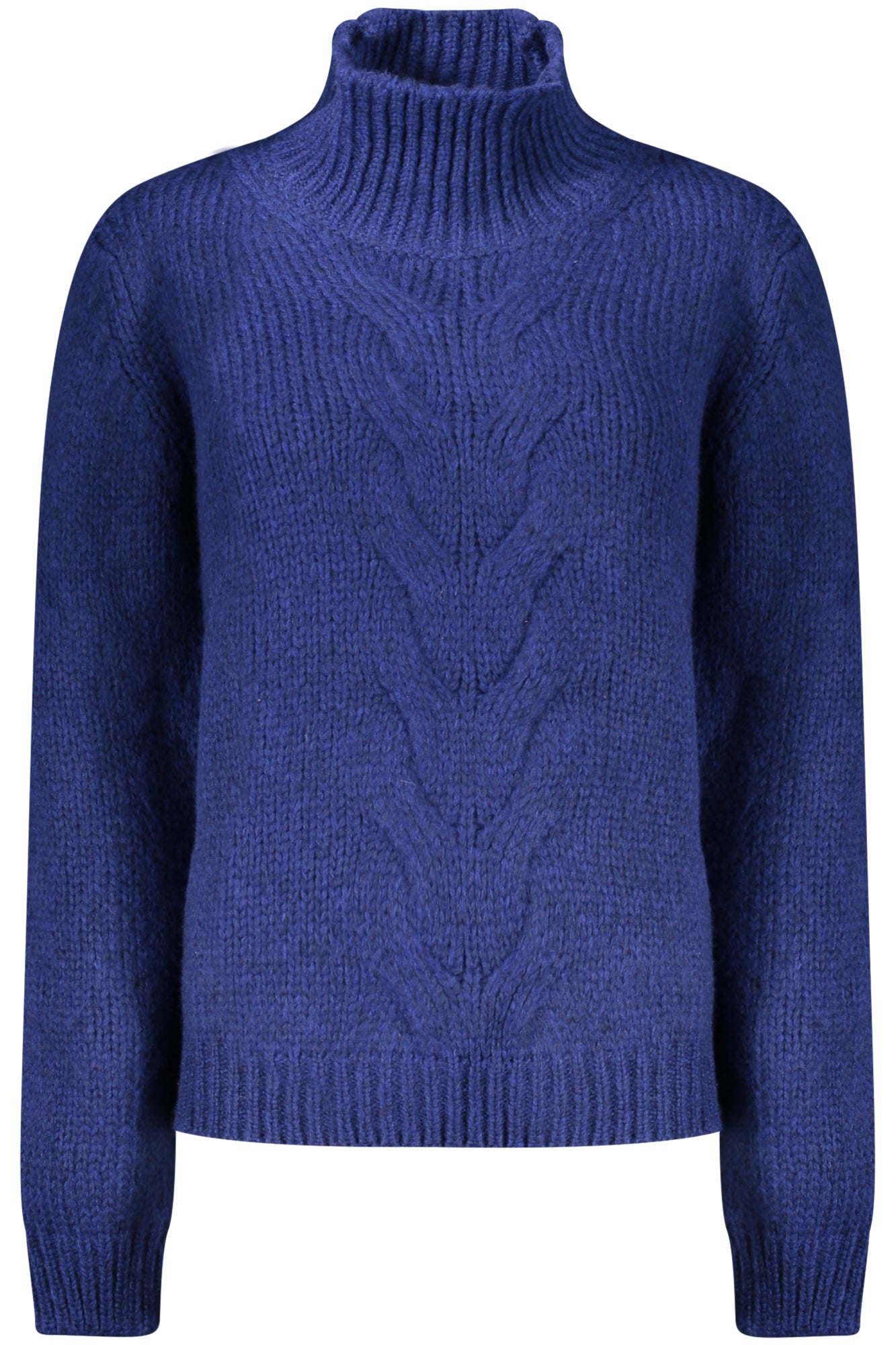 K8133SWFUZZYWOOLMERLINO_BLARW – Damenpullover Blau: Langarm, Hoher Kragen, Kontrastdetails, Logo – Größe: S, M, L – Farbe: Blu