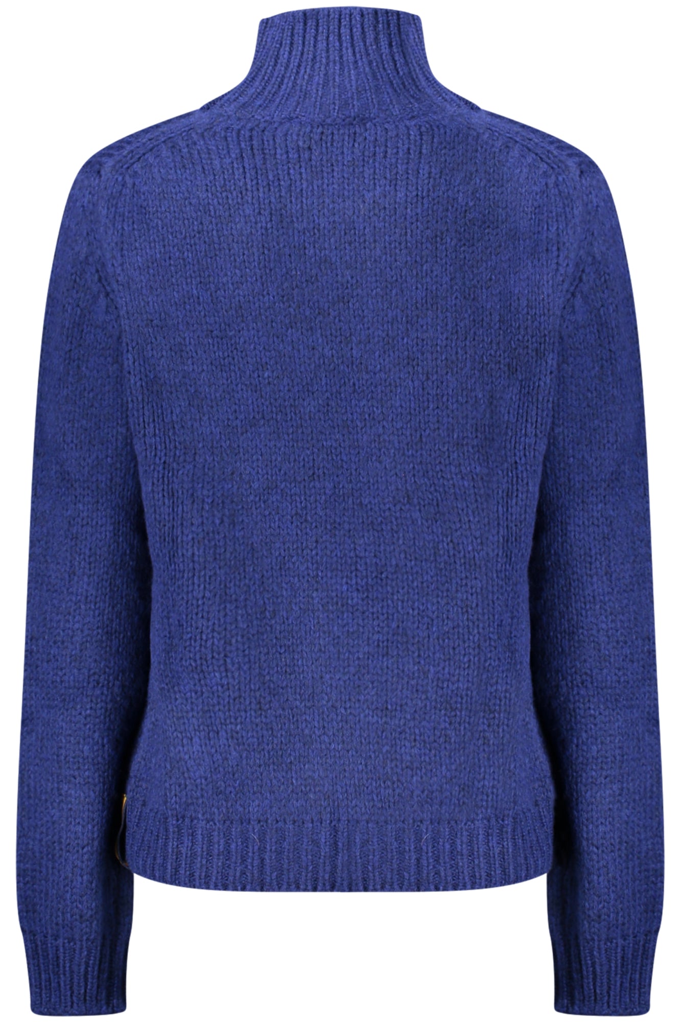 K8133SWFUZZYWOOLMERLINO_BLARW – Damenpullover Blau: Langarm, Hoher Kragen, Kontrastdetails, Logo – Größe: S, M, L – Farbe: Blu