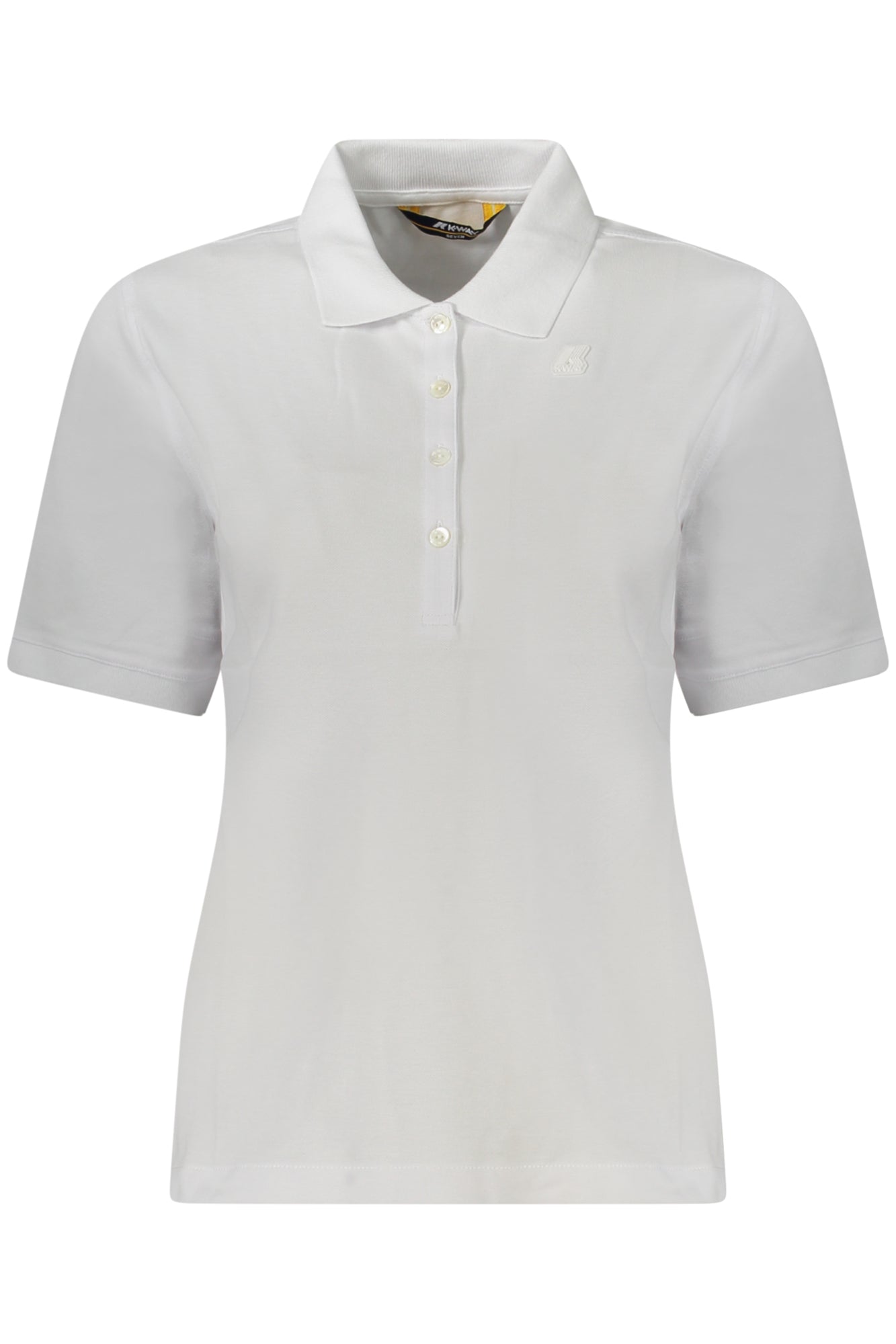 K81265WALI_BI001 – Stilvolles Damen Polo in Weiß mit Knopfdetails und Logo-Applikation – Größe: S, M, L, XL – Farbe: Bianco