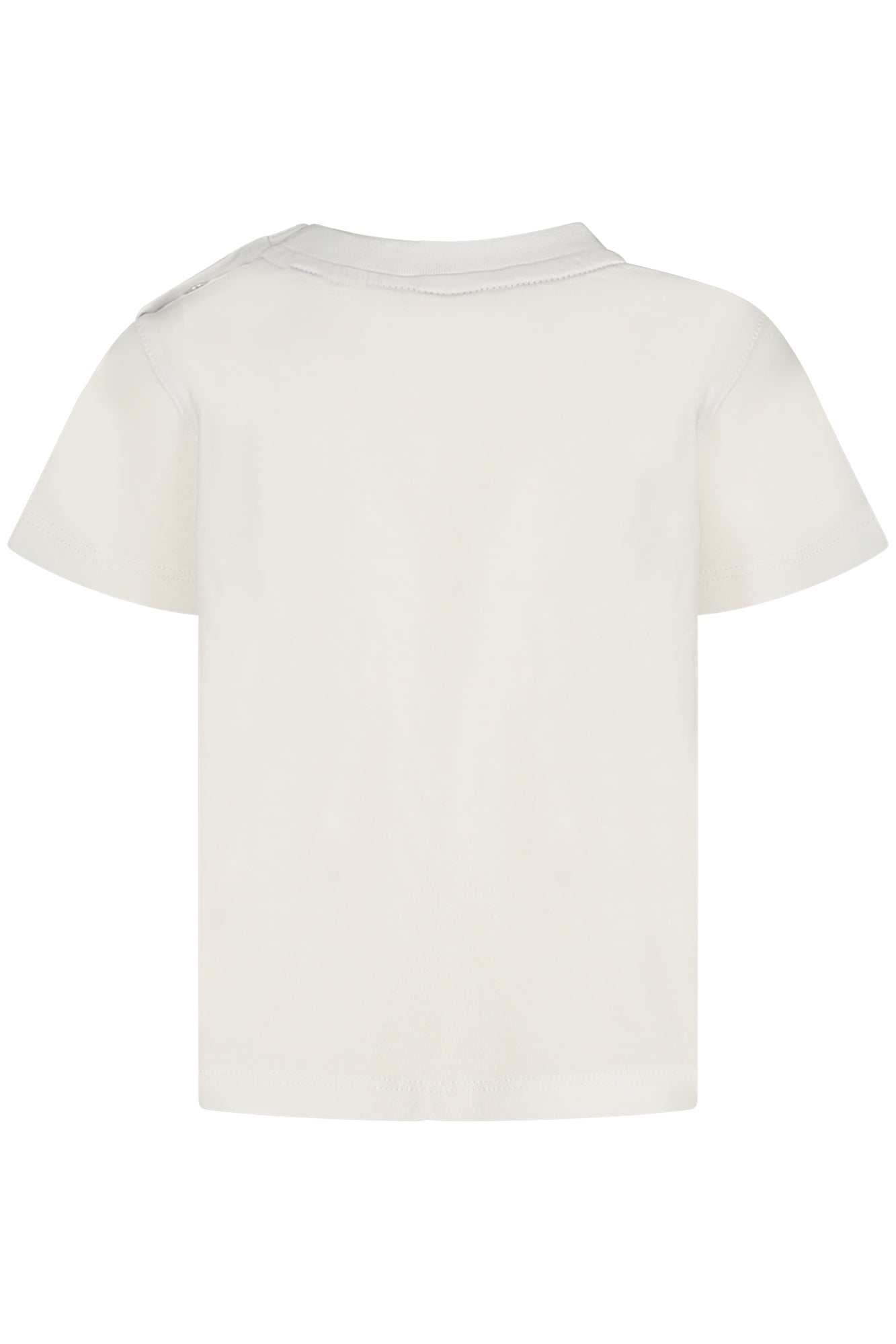 K7124RWEPETE_BI001 – Stilvolles Kind T-Shirt Weiß – Komfortabler Rundhals und Druckknöpfe – Größe: 24M, 3-6M, 12M – Farbe: Bianco