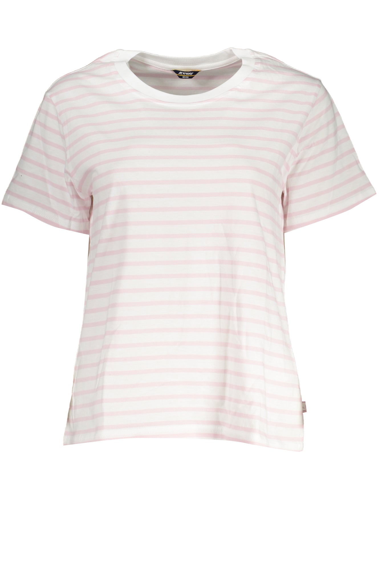 K7115LWAMALIASTRIPES_BIAI5 – Damen Kurzarm T-Shirt Weiß – Runder Ausschnitt, Kontrastdetails – Größe: S, XL, L – Farbe: Bianco