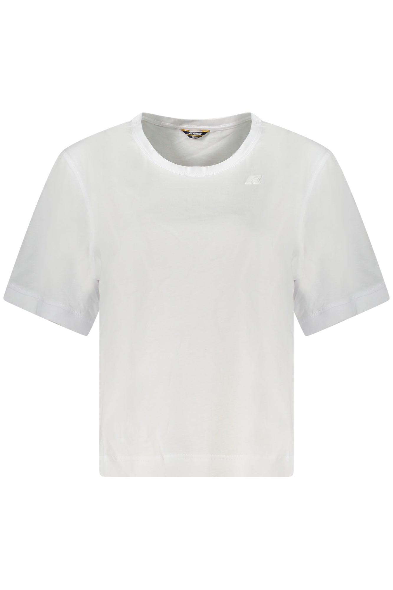 K71282WAMELINE_BI001 – Damen Kurzarm T-Shirt Weiß mit Weitem Ausschnitt und Logo Applikation – Größe: S, M, L, XL – Farbe: Bianco