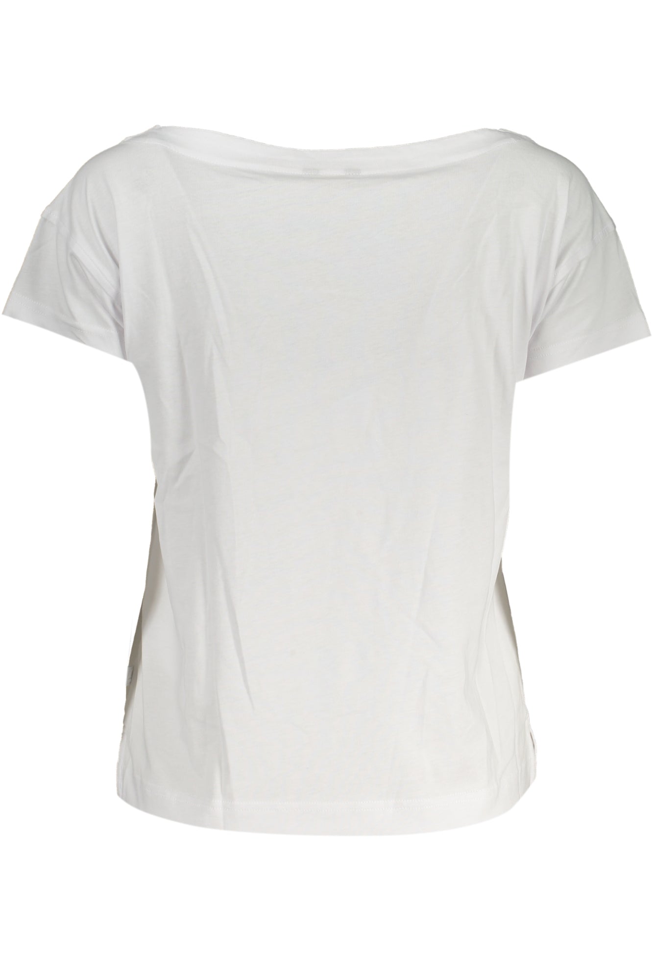 K2113VWRORY_BI001 – Weißes Damen T-Shirt mit weitem Ausschnitt und Logo-Applikation – Größe: XS, S, M – Farbe: Bianco
