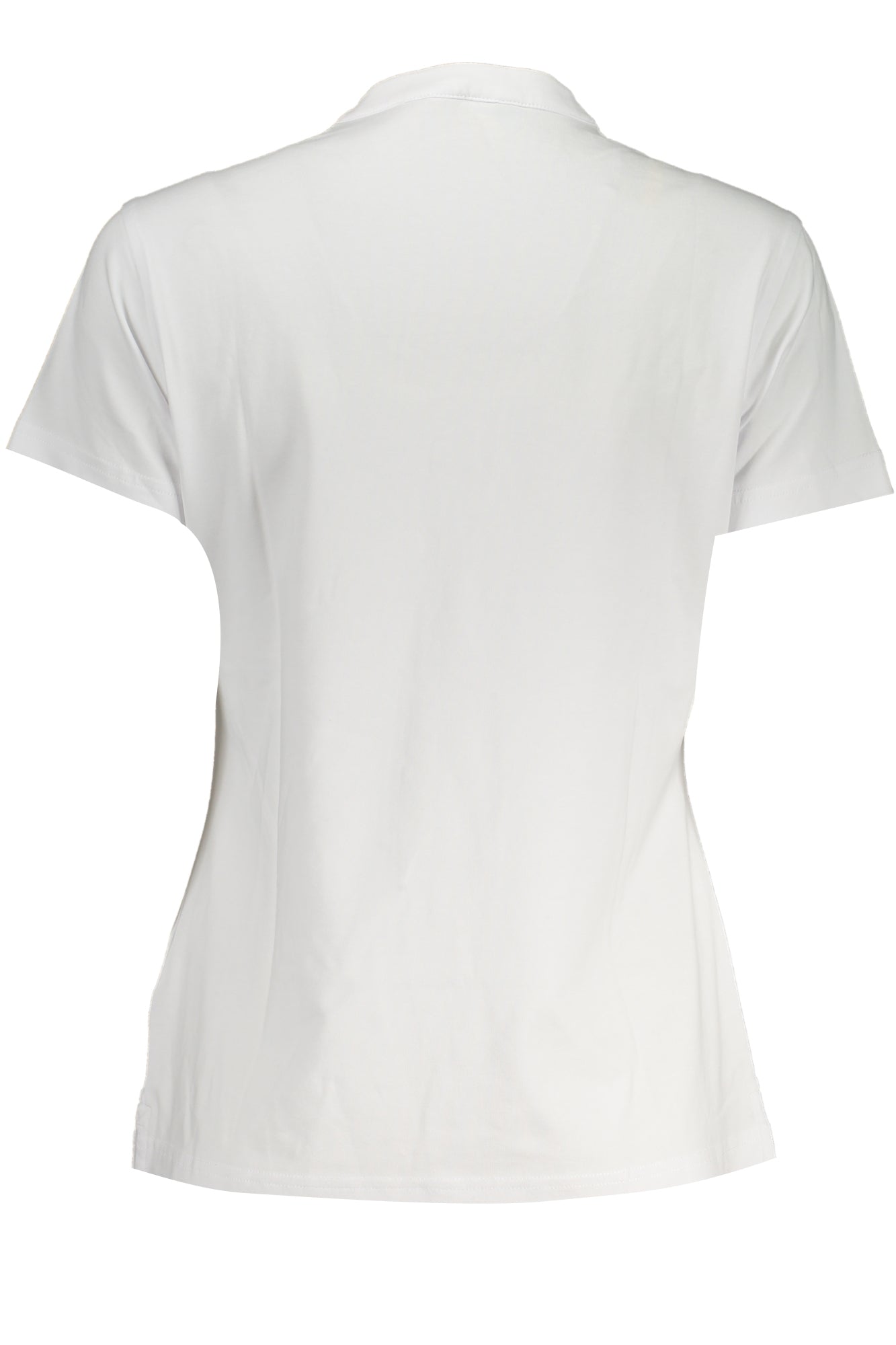 K7124BWONDINE_BI001 – Damen Kurzarm T-Shirt Weiß mit V-Ausschnitt und Logo Applikation – Größe: L – Farbe: Bianco