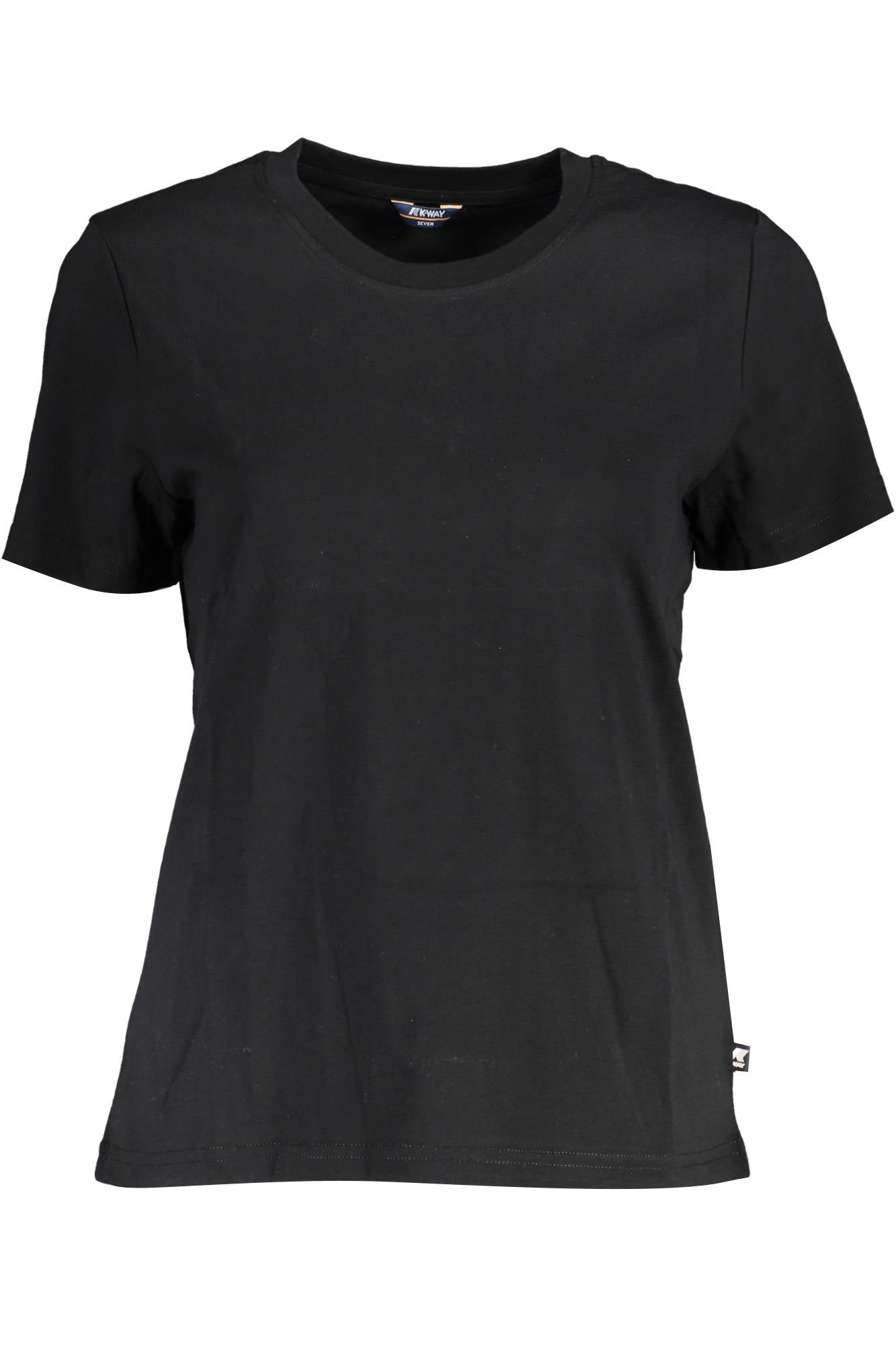 K7115JW_NERO_USY-BLACK – Damen Kurzarm T-Shirt Schwarz mit Kontrastdetails und Logo – Größe: XS, M, L, XL – Farbe: Nero
