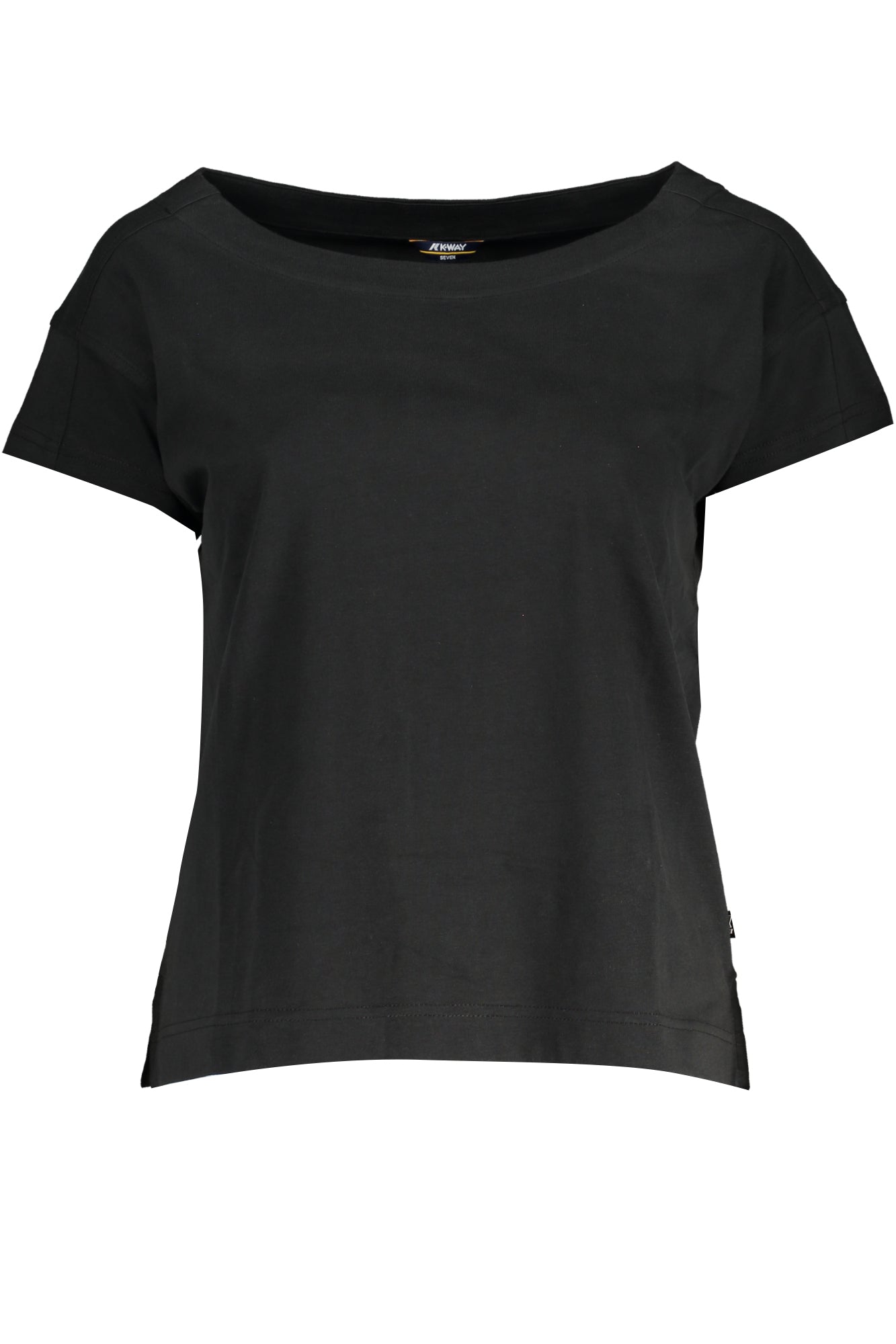 K2113VWRORY_NEUSY – Schwarzes Damen T-Shirt mit weiterem Ausschnitt und Logo-Applikation – Größe: XS, M – Farbe: Nero