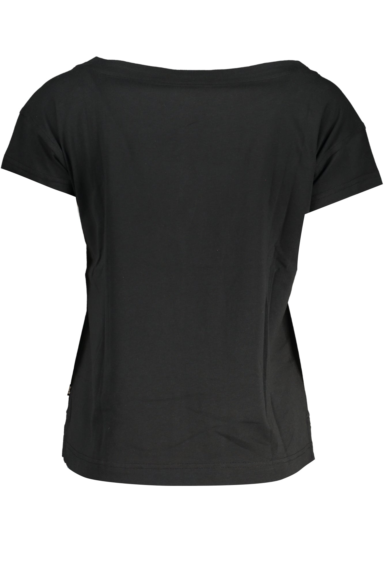 K2113VWRORY_NEUSY – Schwarzes Damen T-Shirt mit weiterem Ausschnitt und Logo-Applikation – Größe: XS, M – Farbe: Nero