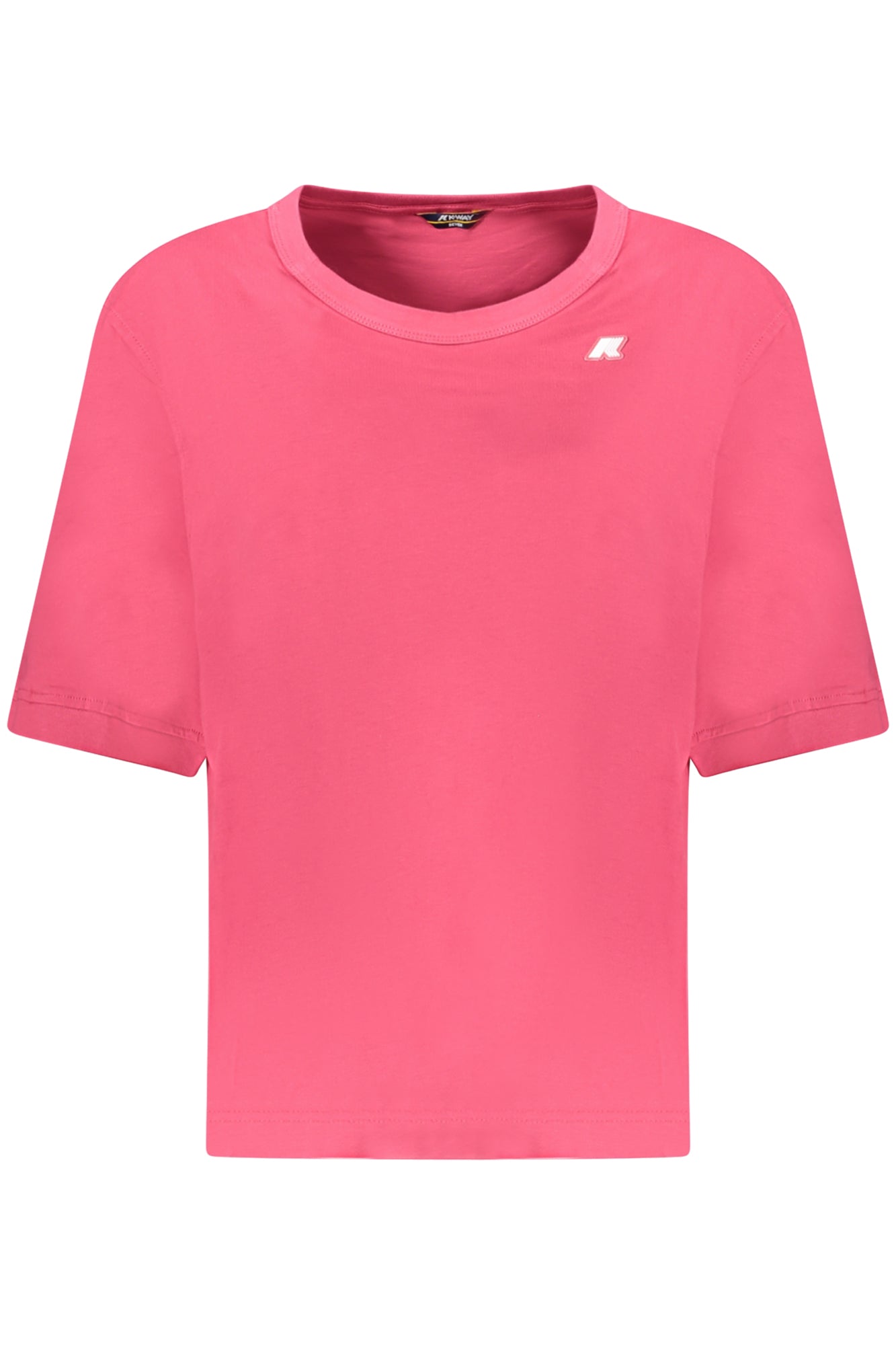 K71282WAMELINE_RSXBW – Rosa Damen-T-Shirt mit weitem Ausschnitt und Applikation – Größe: S, M, L, XL – Farbe: Rosa