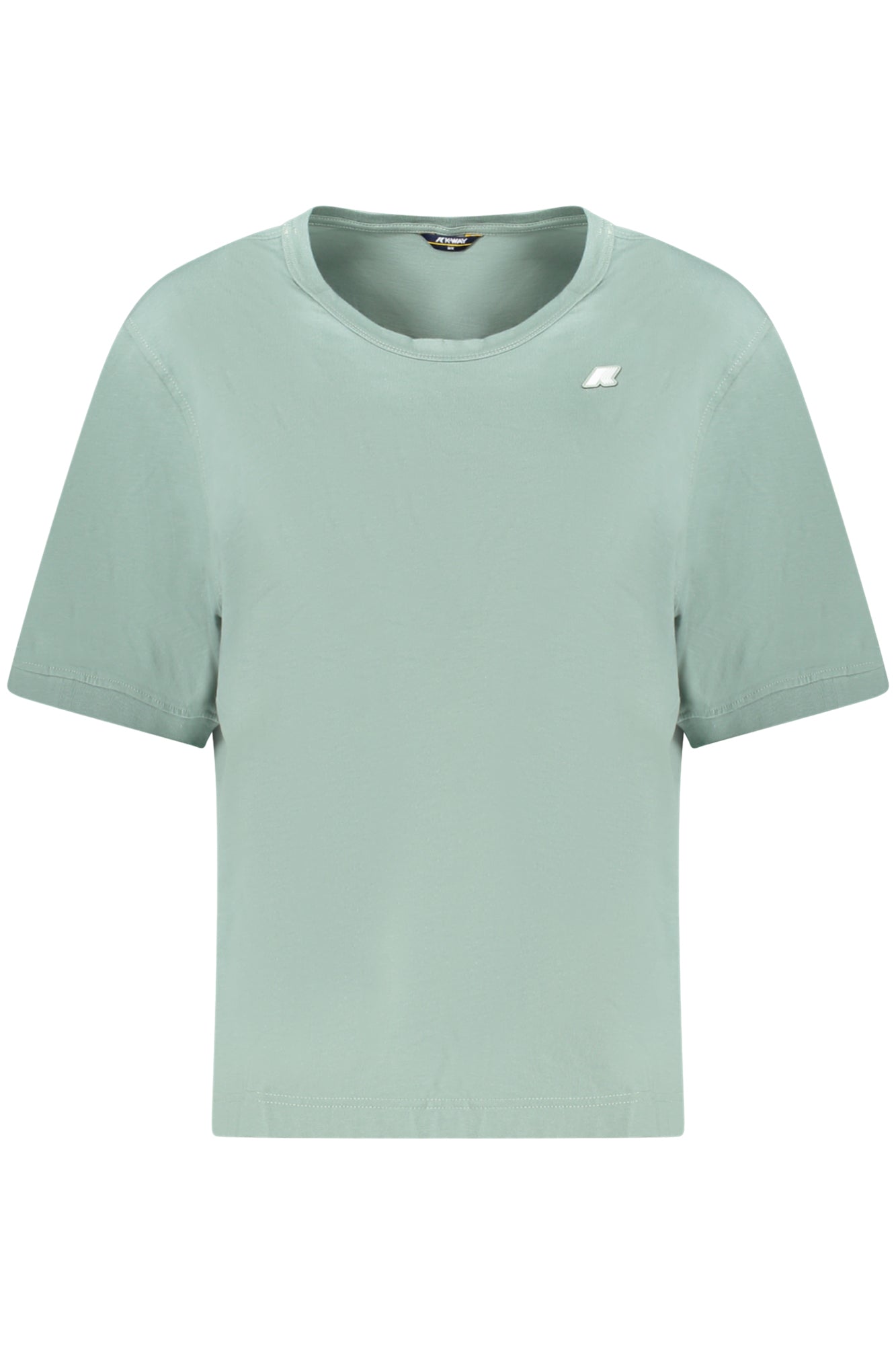 K71282WAMELINE_VEWEQ – Grünes Damen T-Shirt mit weitem Ausschnitt und Applikation – Größe: L, S, M, XL – Farbe: Verde