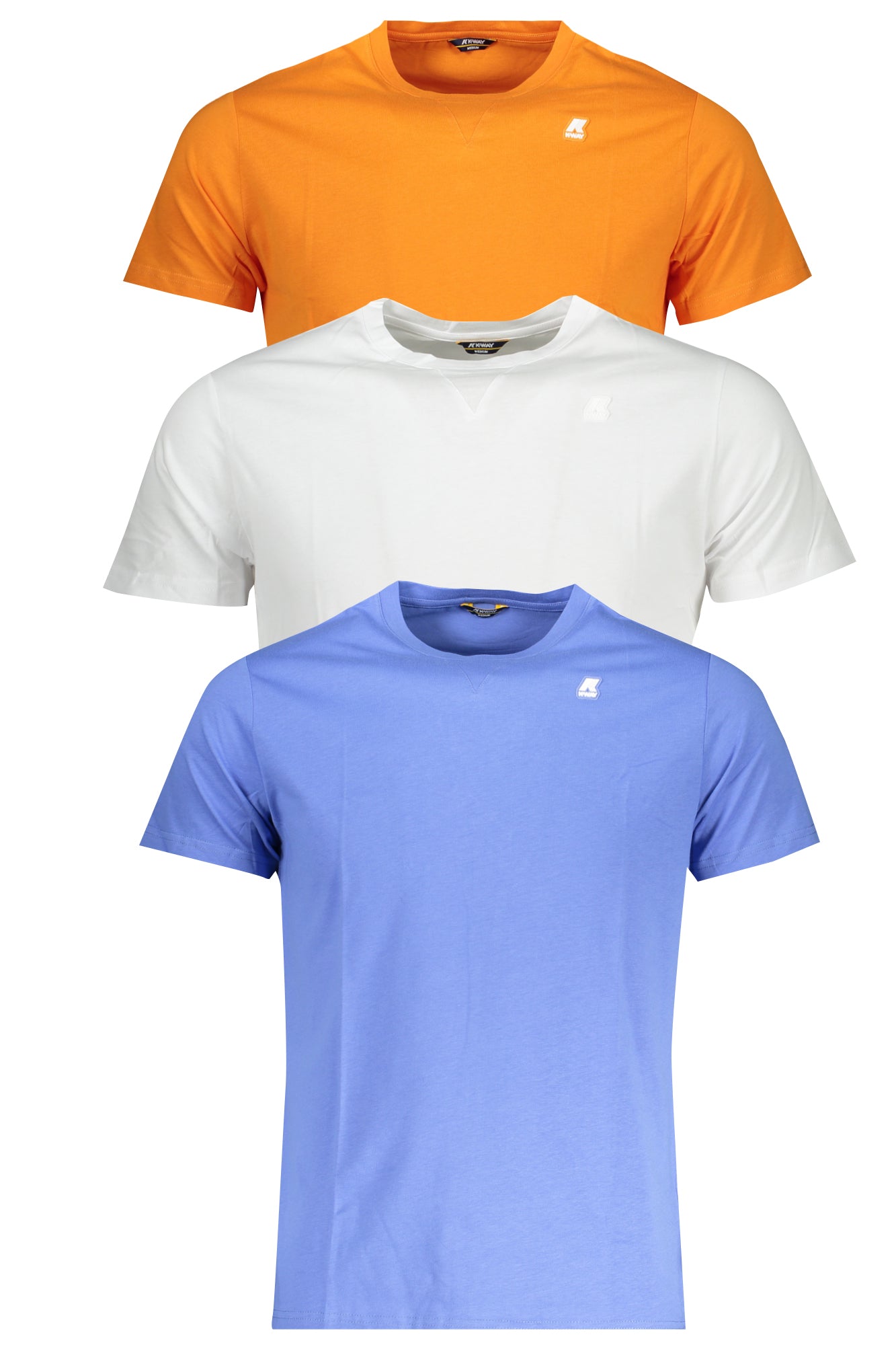 K7112QWEDWINGROUNDSLEEVESTHREE_BIAIO – Herren Kurzarm-T-Shirts im 3er-Pack: Weiß, Orange & Blau mit Logo – Größe: S – Farbe: Bianco