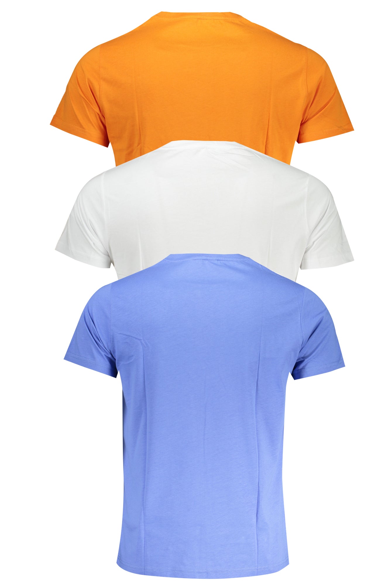 K7112QWEDWINGROUNDSLEEVESTHREE_BIAIO – Herren Kurzarm-T-Shirts im 3er-Pack: Weiß, Orange & Blau mit Logo – Größe: S – Farbe: Bianco