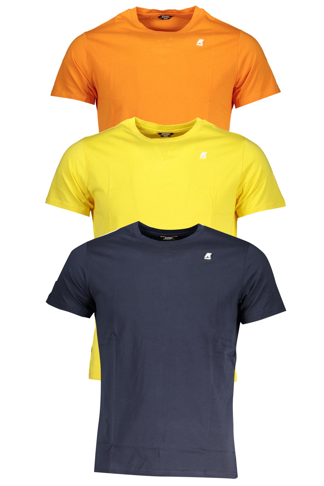 K7112QWEDWINGROUNDSLEEVESTHREE_BLAM7 – Herren T-Shirt Dreierpack: Blau, Orange, Gelb – Rundausschnitt, Logo – Größe: S, M, XL – Farbe: Blu