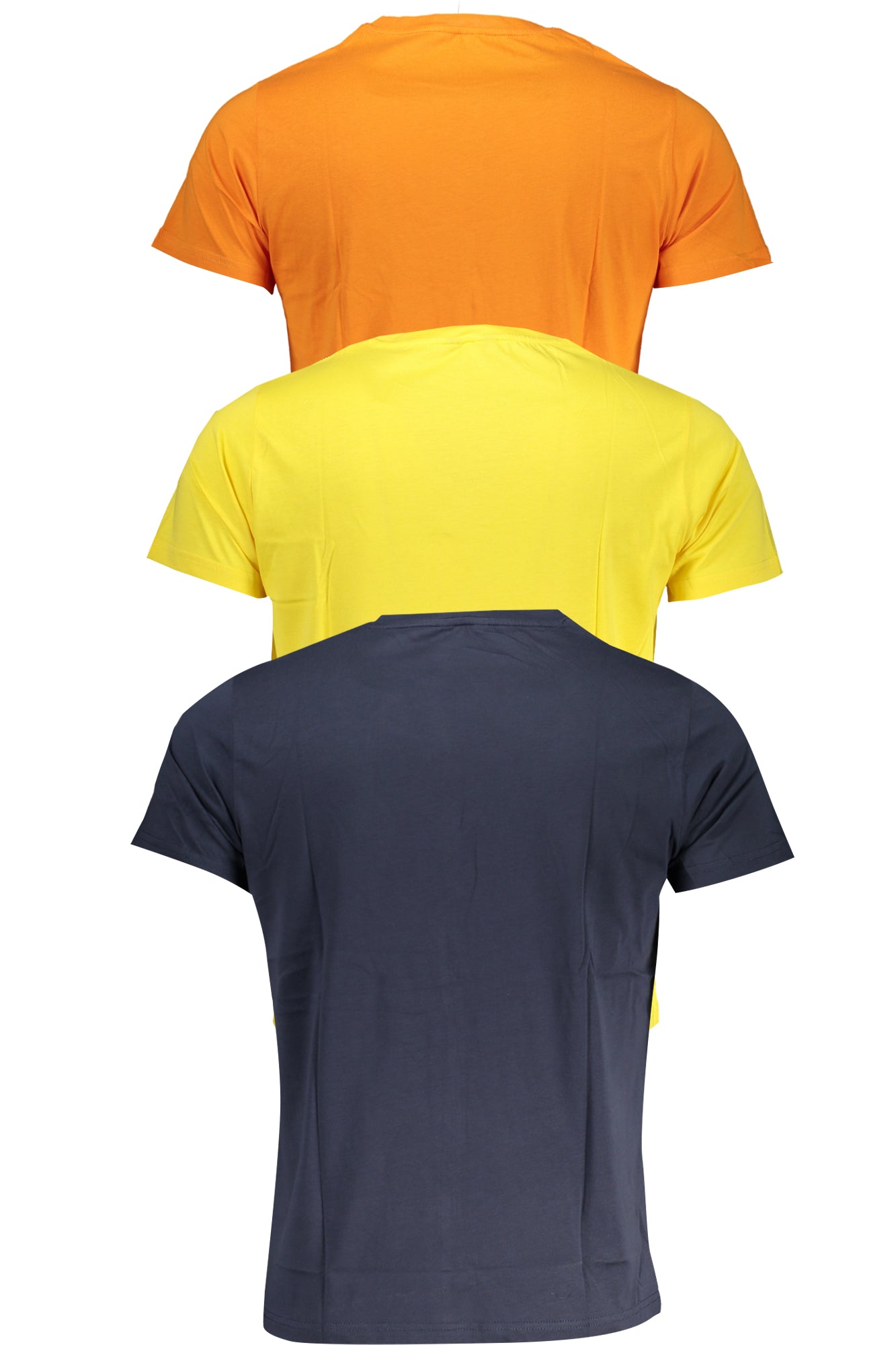 K7112QWEDWINGROUNDSLEEVESTHREE_BLAM7 – Herren T-Shirt Dreierpack: Blau, Orange, Gelb – Rundausschnitt, Logo – Größe: S, M, XL – Farbe: Blu