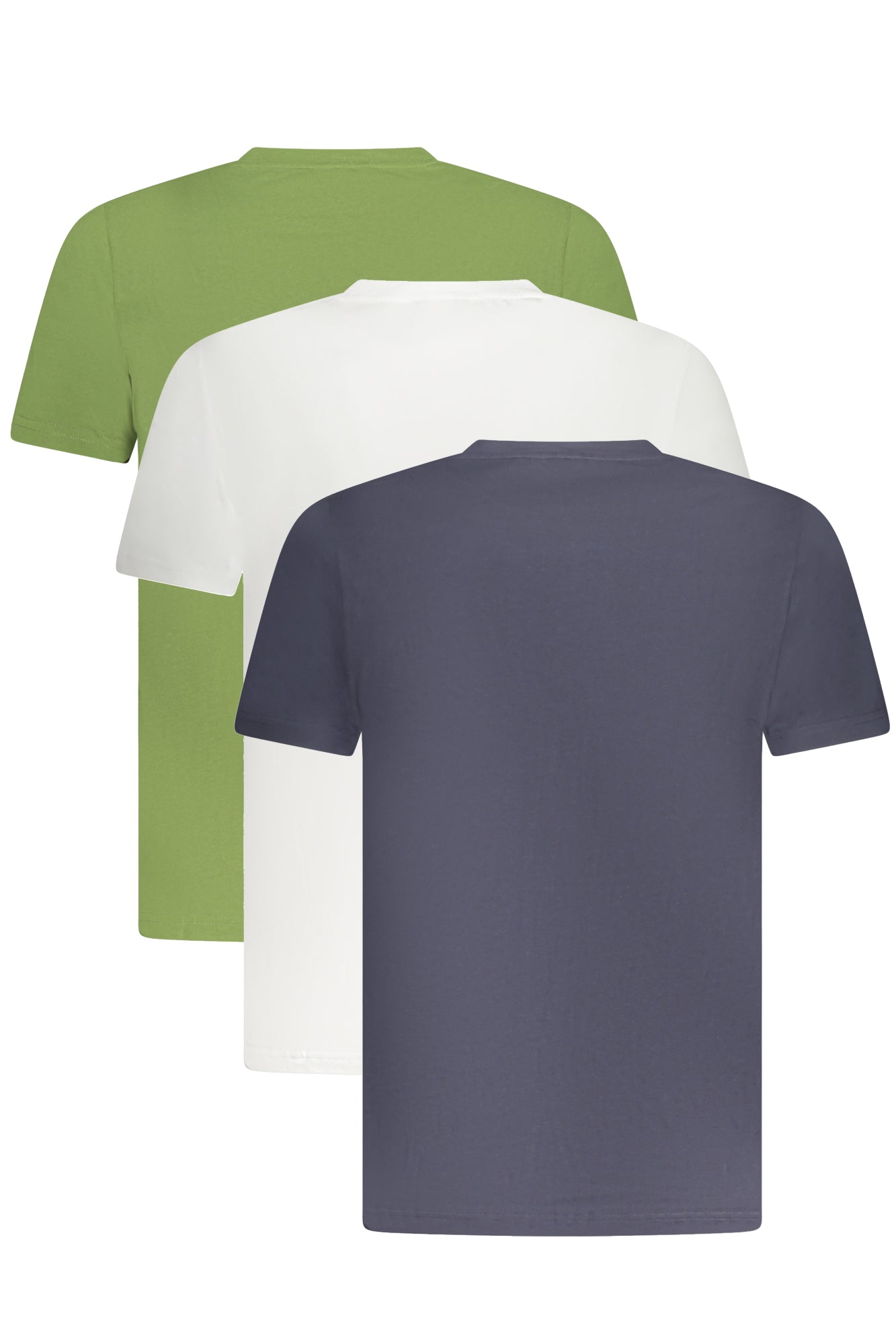 K7112QWEDWINGROUNDSLEEVESTHREE_VEANS – Herren Kurzarm T-Shirts im 3er-Pack: Grün/Weiß/Blau Rundhals-Design – Größe: S, M – Farbe: Verde