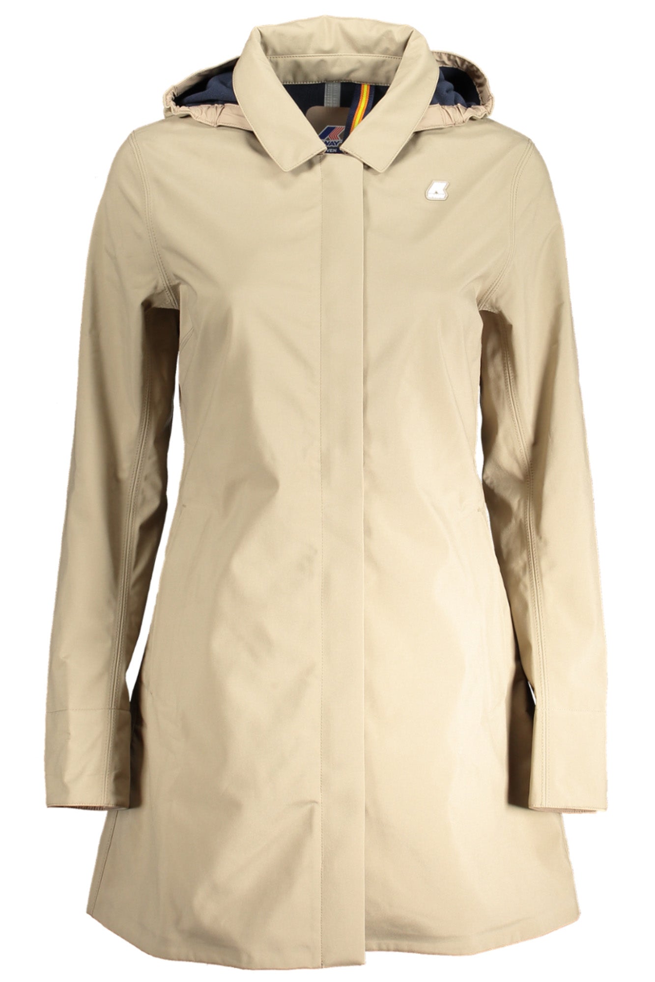 K8128SWMATHY_BEAA2 – Eleganter Damen Trenchcoat in Beige mit Kapuze und Reißverschluss – Größe: S – Farbe: Beige