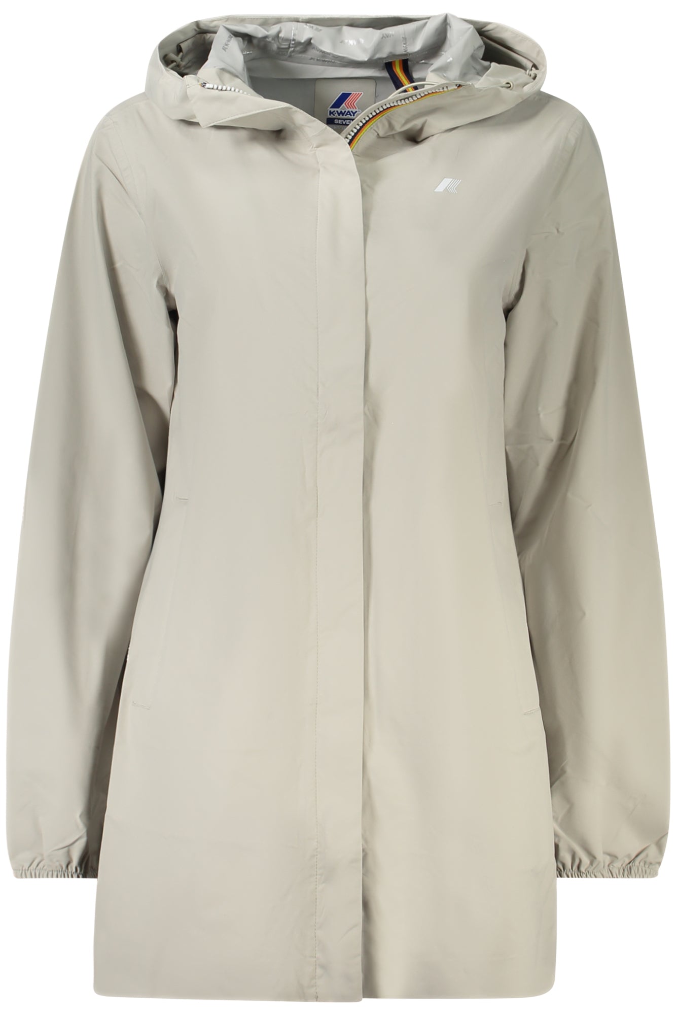 K5127NWSOPHIESTRETCHDOT_BE634 – Stylischer Damen-Trenchcoat Beige mit Kapuze und Reißverschluss – Größe: M, S, L – Farbe: Beige