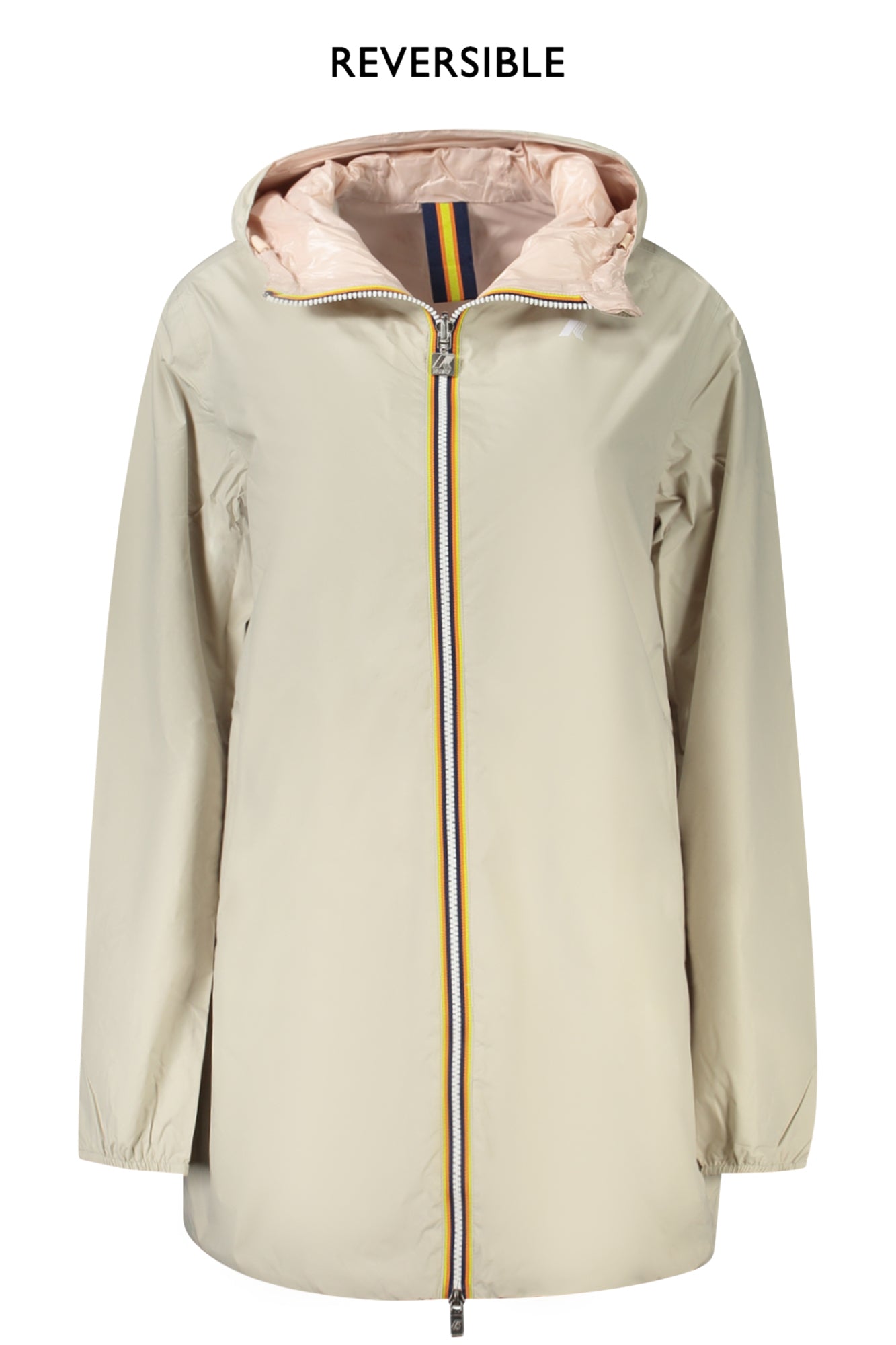 K7123MWSOPHIEECOPLUS_BEAN2 – Wendbarer Damen-Trench: Wasserfest, Beige/Rosa, Kapuze, Taschen – Größe: L, M – Farbe: Beige