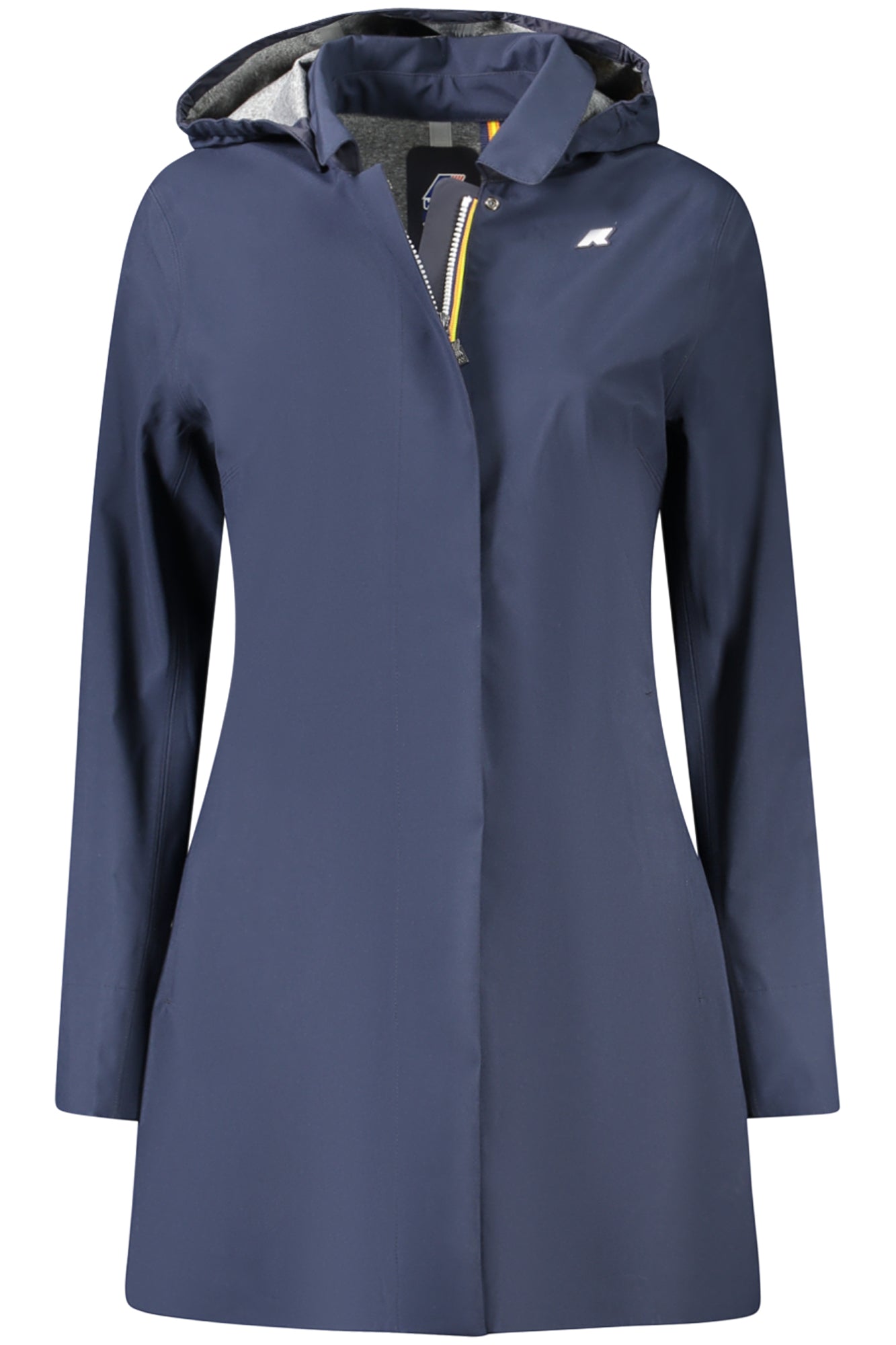 K7127JWMATHYBONDED_BLK89 – Stilvoller Damen Trenchcoat Blau mit Kapuze und Taschen – Größe: S, M, L – Farbe: Blu