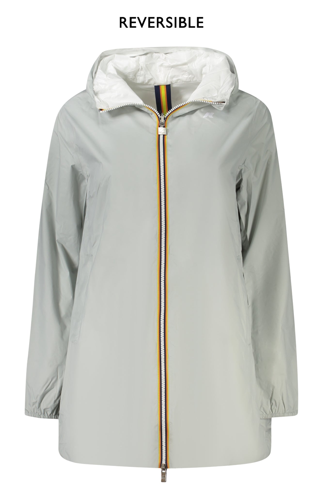 K7123MWSOPHIEECOPLUS_GRAOW – Wasserdichter Damen Trenchcoat Grau/Weiß mit Kapuze, Wendbar – Größe: L, M, S – Farbe: Grigio