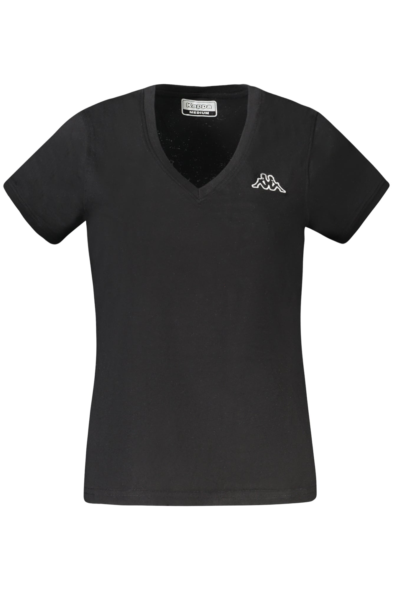 303H0P0_NE005 – Damen Kurzarm T-Shirt: Schwarz, V-Ausschnitt, Stickerei-Detail – Größe: XS, S, M, L, XL – Farbe: Nero