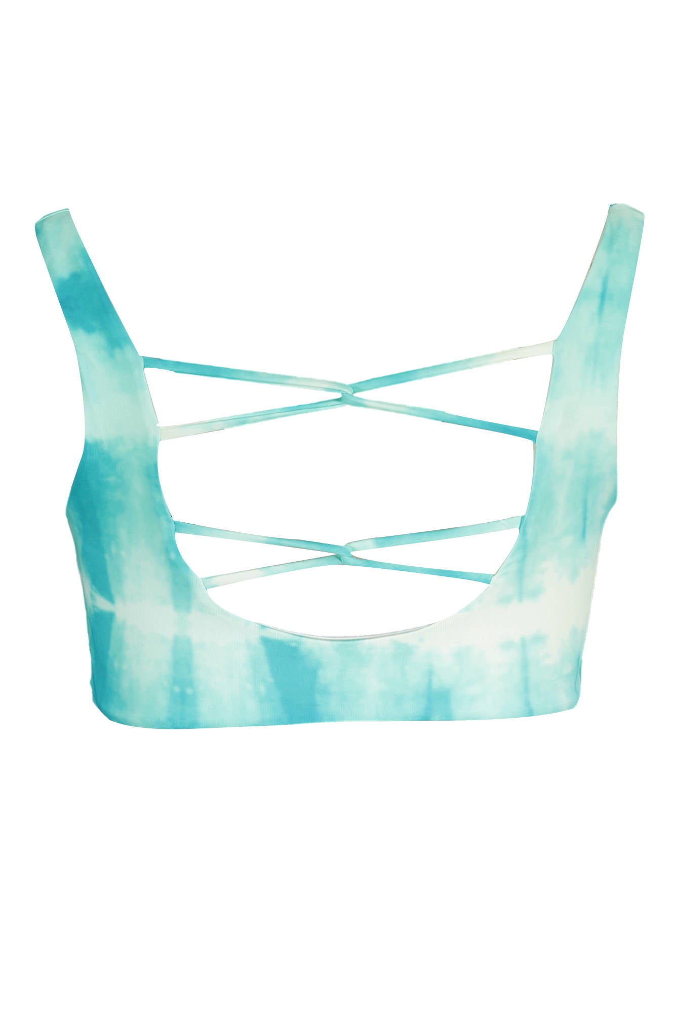 KL22WTP18_AZZURRO_CERAMIC – Elegantes Damen Sportbikini-Oberteil Blau mit Rückenkreuz und Logo – Größe: XS, S, M – Farbe: Azzurro