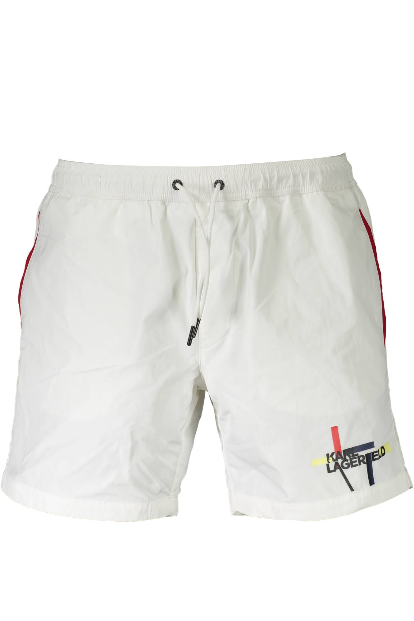 KL20MBM01_BIANCO_WHITE – Stilvolle Herren-Badehose: Mittlere Länge, Kontrastdetails & Komfort – Größe: S, M, L – Farbe: Bianco