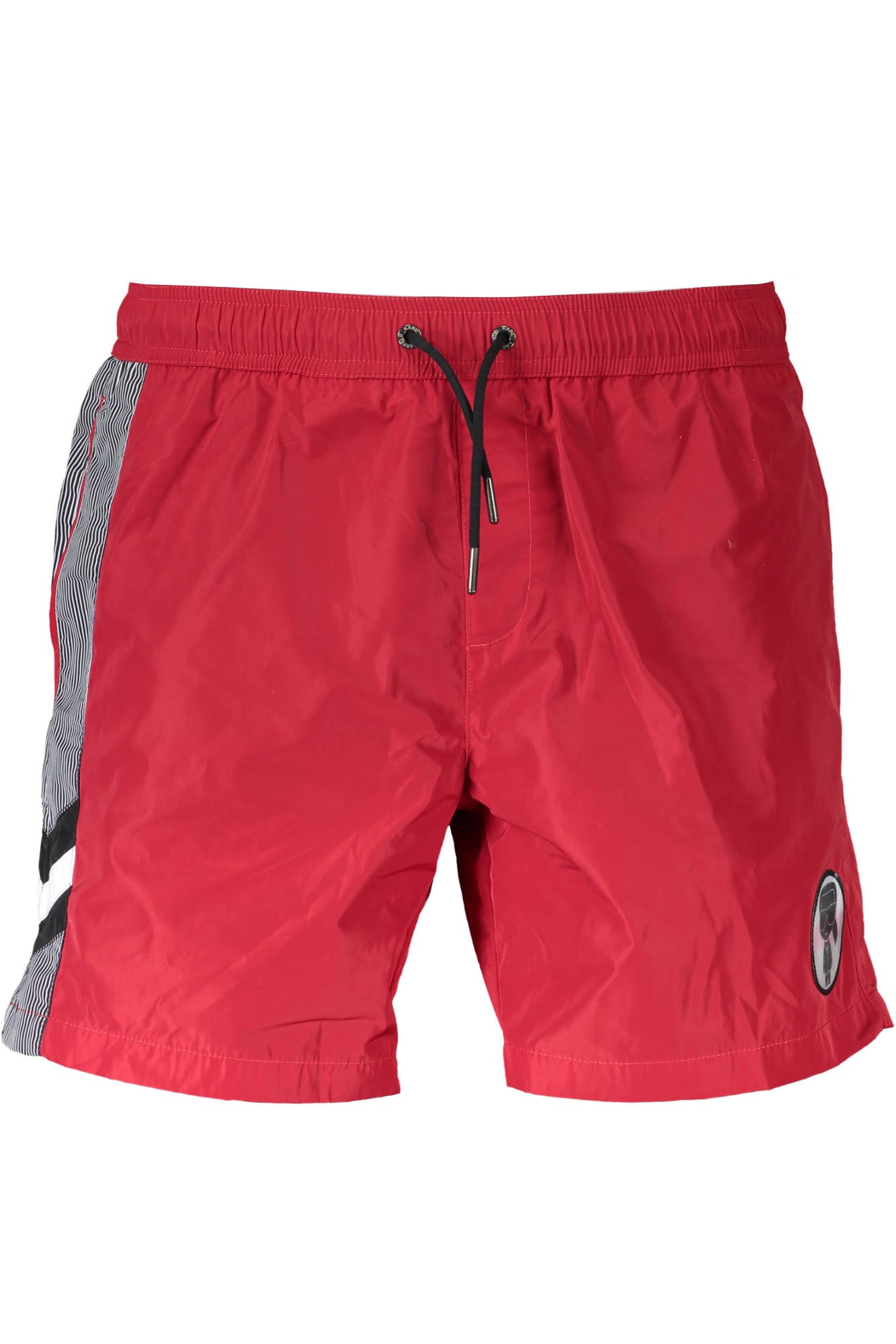 KL20MBM07_ROSSO_RED – Stilvolle Herren Bade-Boxershorts in Rot mit Taschen und Applikation – Größe: S, M – Farbe: Rosso