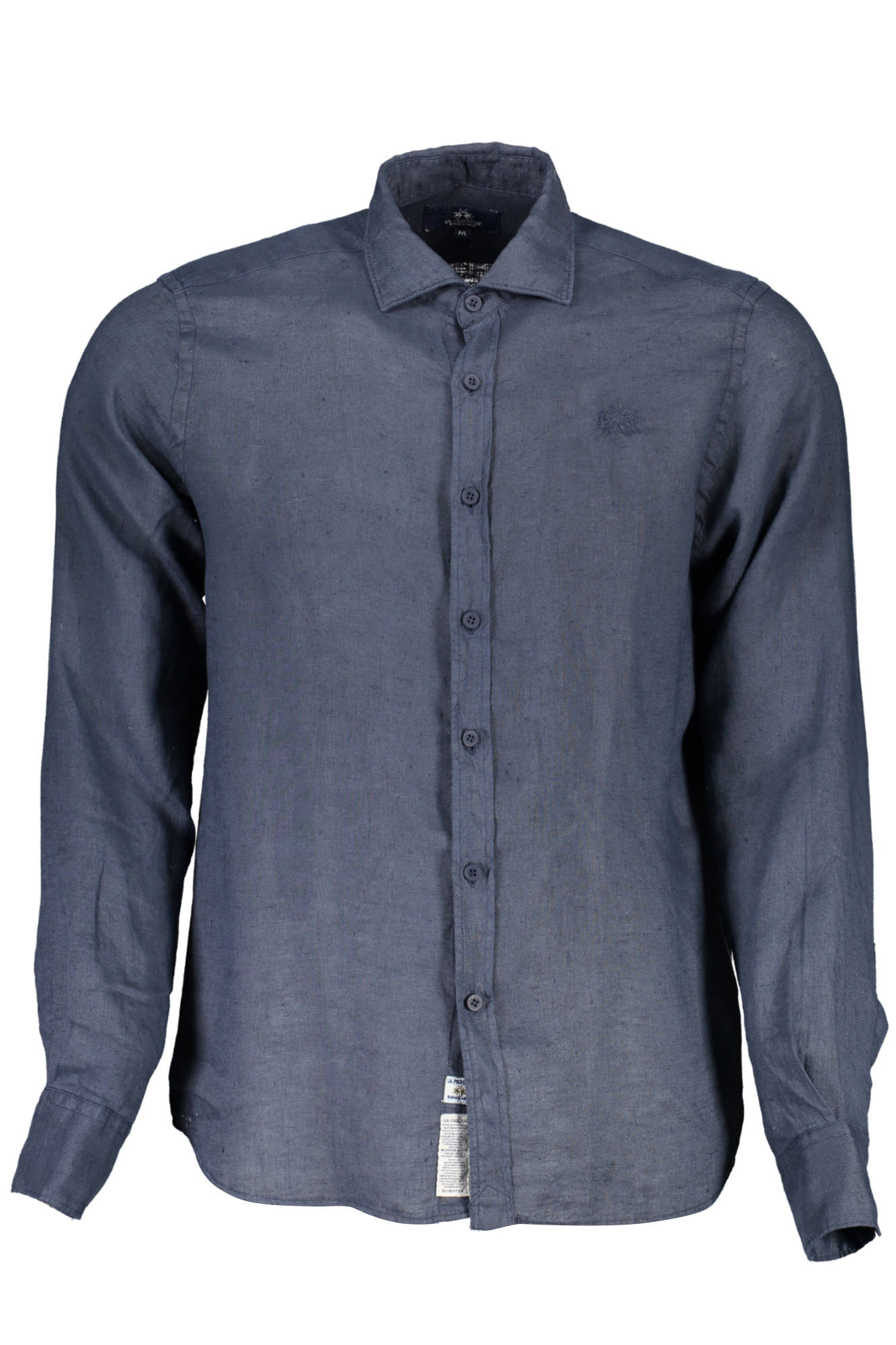 XMC005-TL319_BLU_07017 – Elegantes Herrenhemd Blau mit Haifischkragen und Stickerei – Größe: S, M, L, XL, 2XL – Farbe: Blu