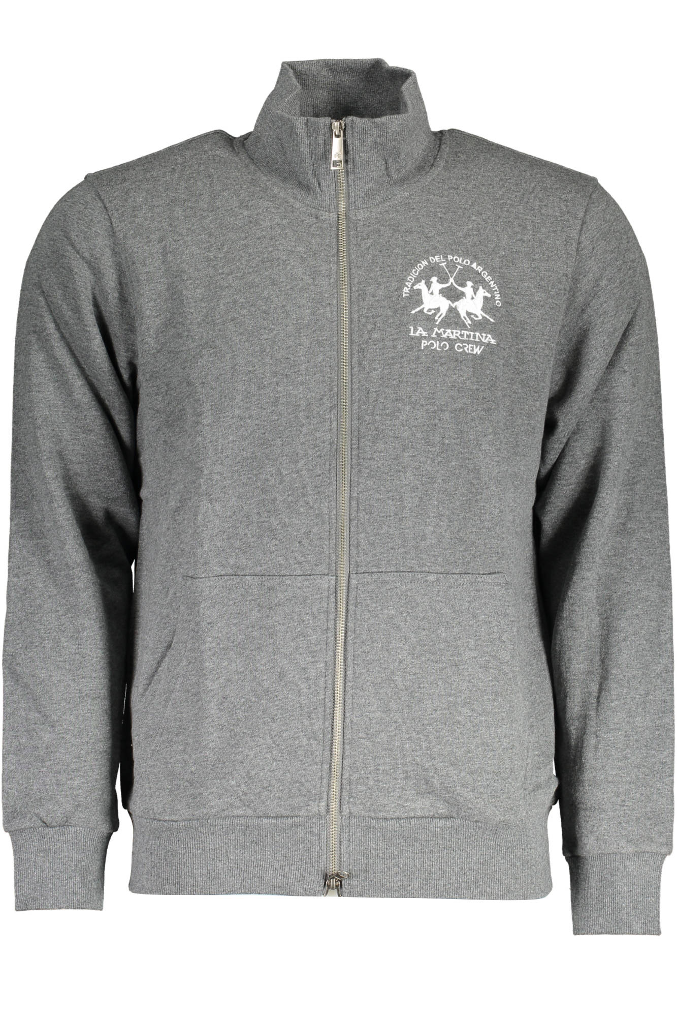 XMF005-FP548_GRIGIO_01049 – Herren Sweatshirt Grau: Langarm-Fleece mit Reißverschluss & Stickerei – Größe: S, M, L, XL, 2XL, 3XL – Farbe: Grigio