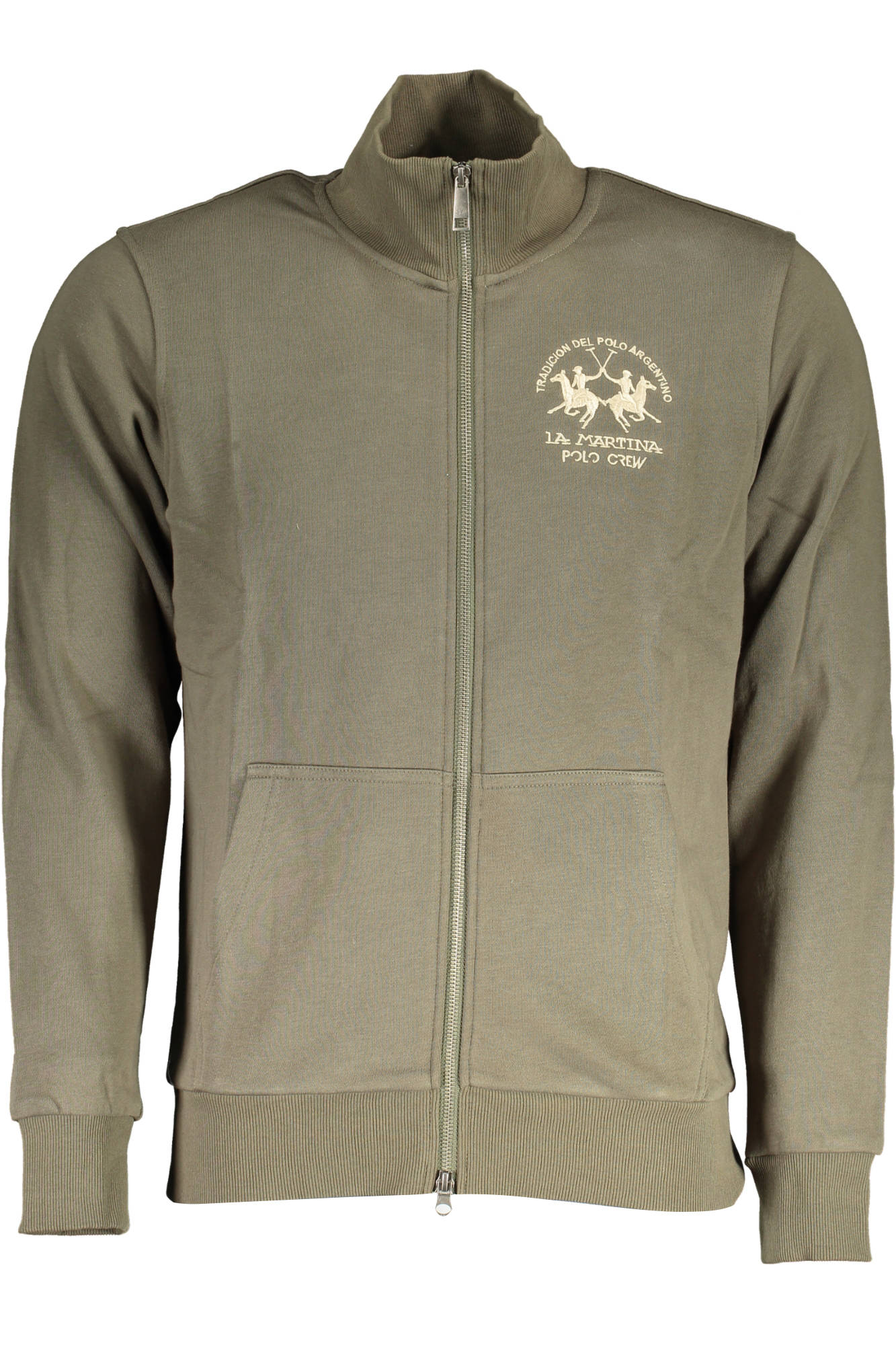 XMF005-FP548_VERDE_03069 – Grünes Herren-Sweatshirt mit Reißverschluss aus Fleece und Stickerei – Größe: M, L, XL, 2XL, 3XL – Farbe: Verde