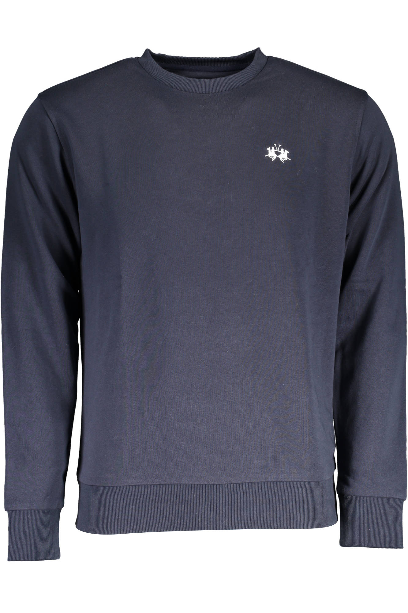XMF004-FP548_BLU_07017 – Herren Pullover Blau: Langarm, Rundhals, Stickerei & Kontraste – Größe: S, M, L, XL, 2XL, 3XL – Farbe: Blu