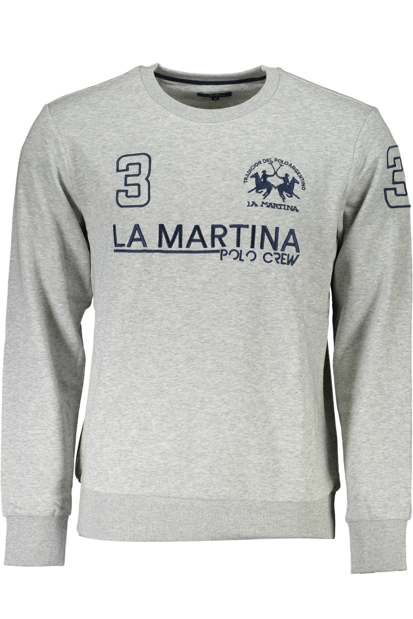 XMF310-FP112_GRIGIO_01001 – Graues Herren-Sweatshirt ohne Reißverschluss mit Stickerei und Kontrastdetails – Größe: M, XL – Farbe: Grigio