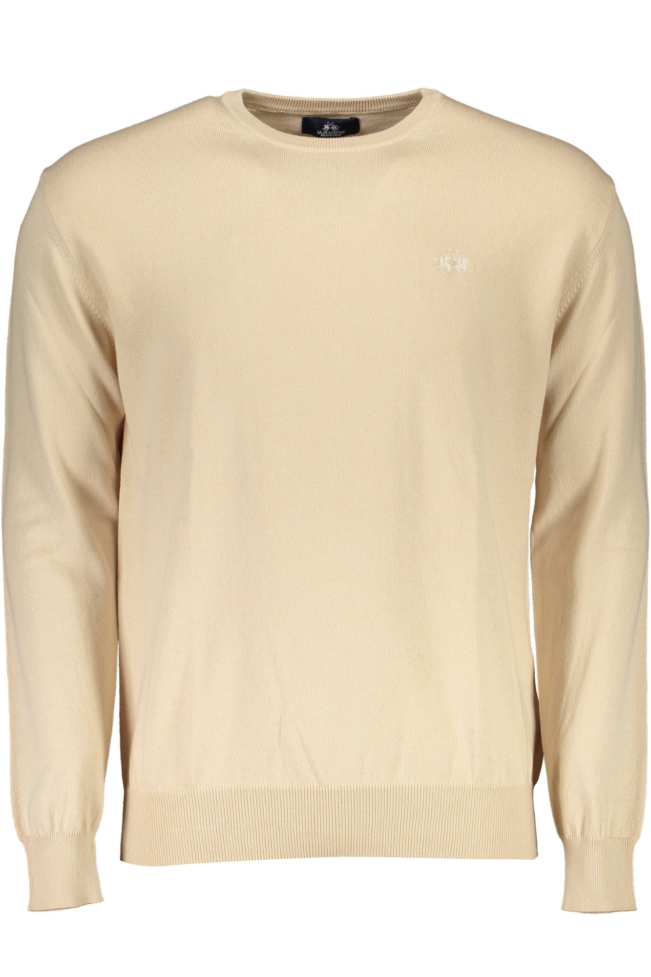XMS006-XC006_BEIGE_04022 – Herren-Pullover Beige - Langarm, Rundhals & Stickerei-Detail – Größe: S, M, L – Farbe: Beige