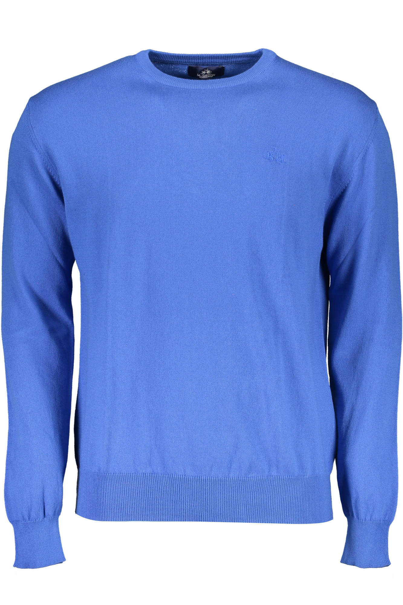 XMS006-XC006_BLU_07105 – Eleganter Herrenpullover Blau - Langarm mit Stickerei und Logo – Größe: S, M, L, XL, 2XL – Farbe: Blu