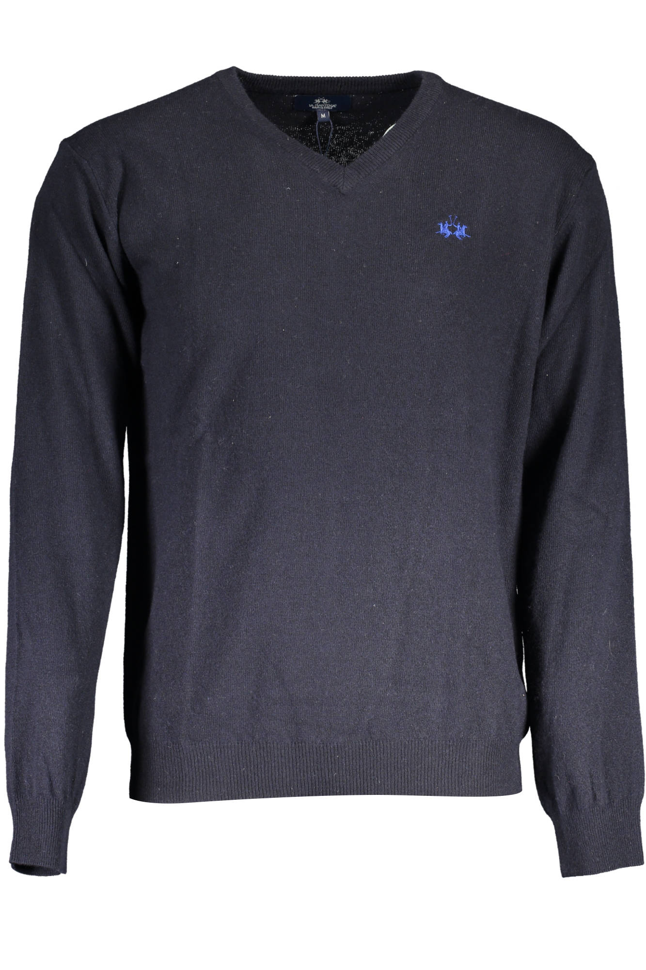 XMS001-YW084_BLU_07017 – Moderner Herrenpullover in Blau: V-Ausschnitt & Stickereidetails – Größe: S, L, XL, 2XL, 3XL, M – Farbe: Blu
