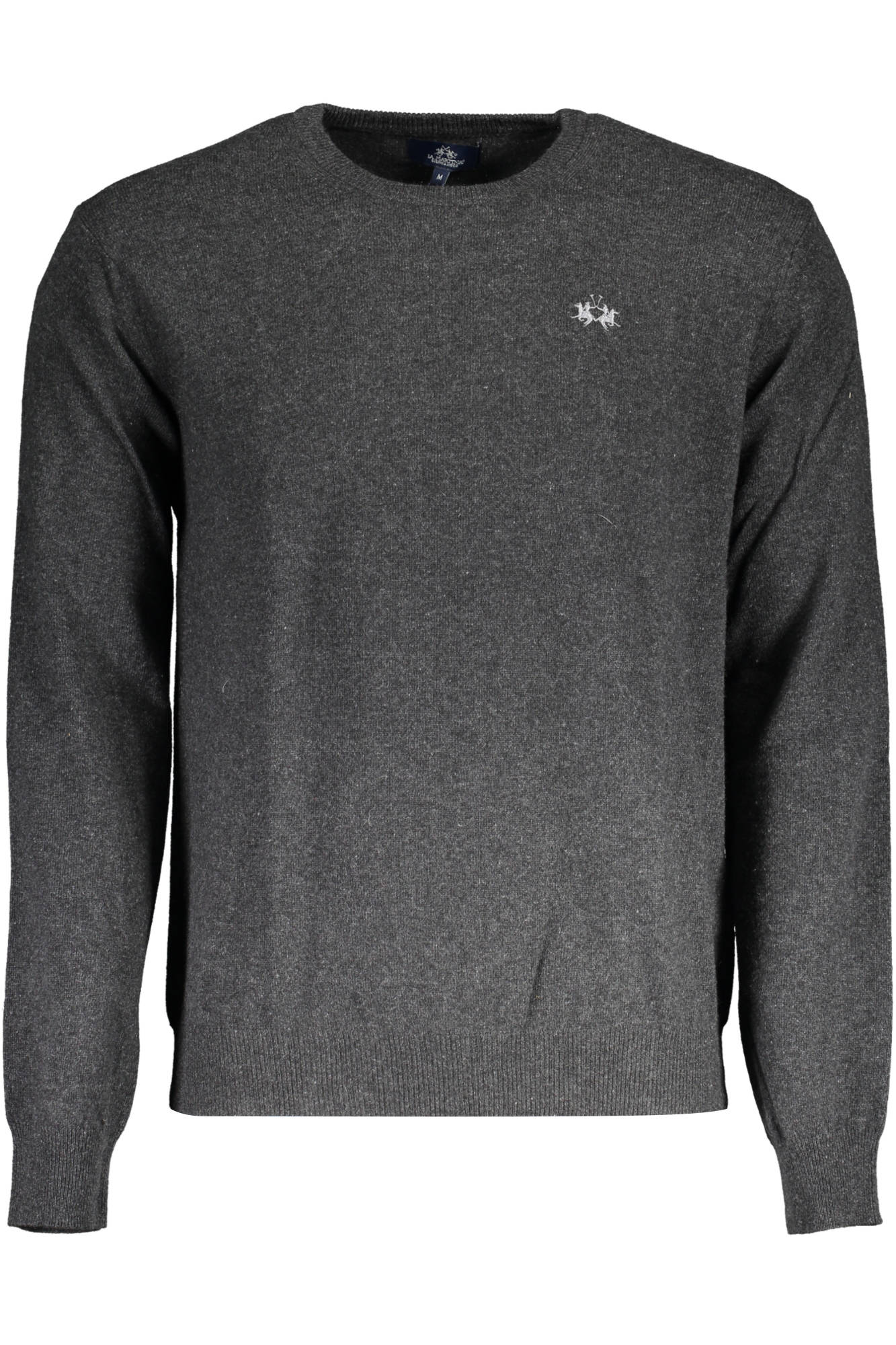 XMS004-YW084_GRIGIO_01049 – Eleganter Herren-Pullover Grau mit Stickerei und Logo-Details – Größe: S, M, L, XL, 2XL, 3XL – Farbe: Grigio